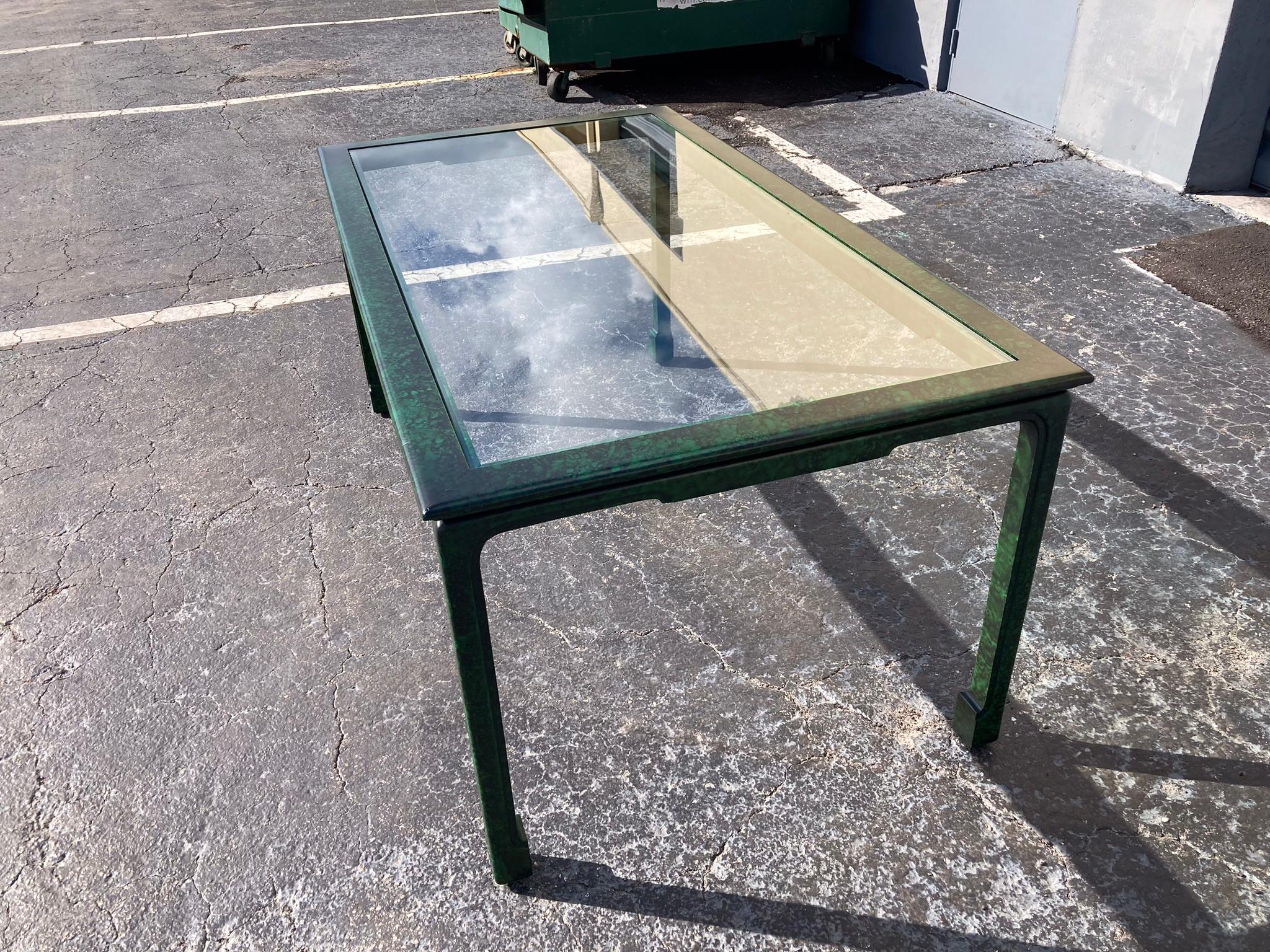 Faux Malachite Dining Table with Glass Top, Desk, Hollywood Regency, Ming Style  For Sale 3