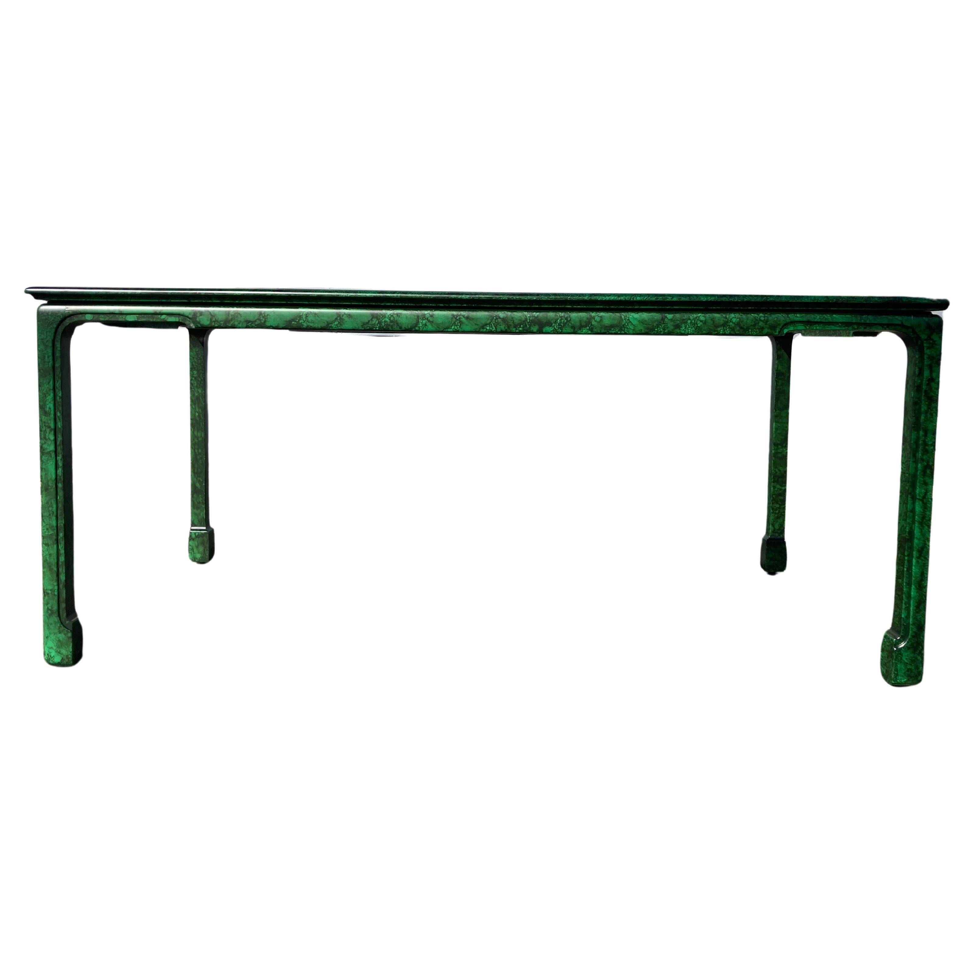 Faux Malachite Dining Table with Glass Top, Desk, Hollywood Regency, Ming Style  For Sale