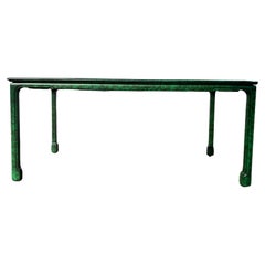 Vintage Faux Malachite Dining Table with Glass Top, Desk, Hollywood Regency, Ming Style 