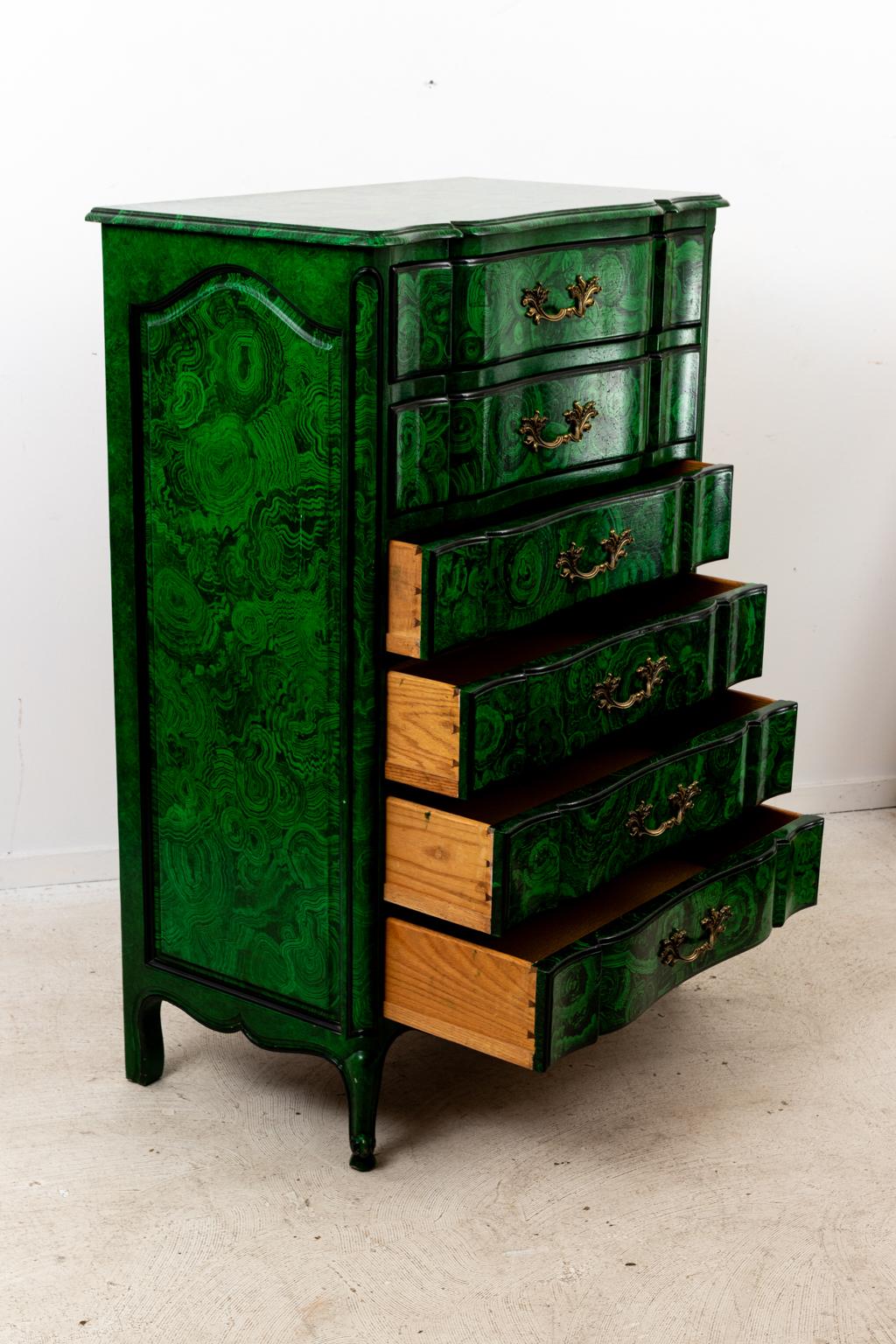 Faux Malachite French Chest of Drawers For Sale 4