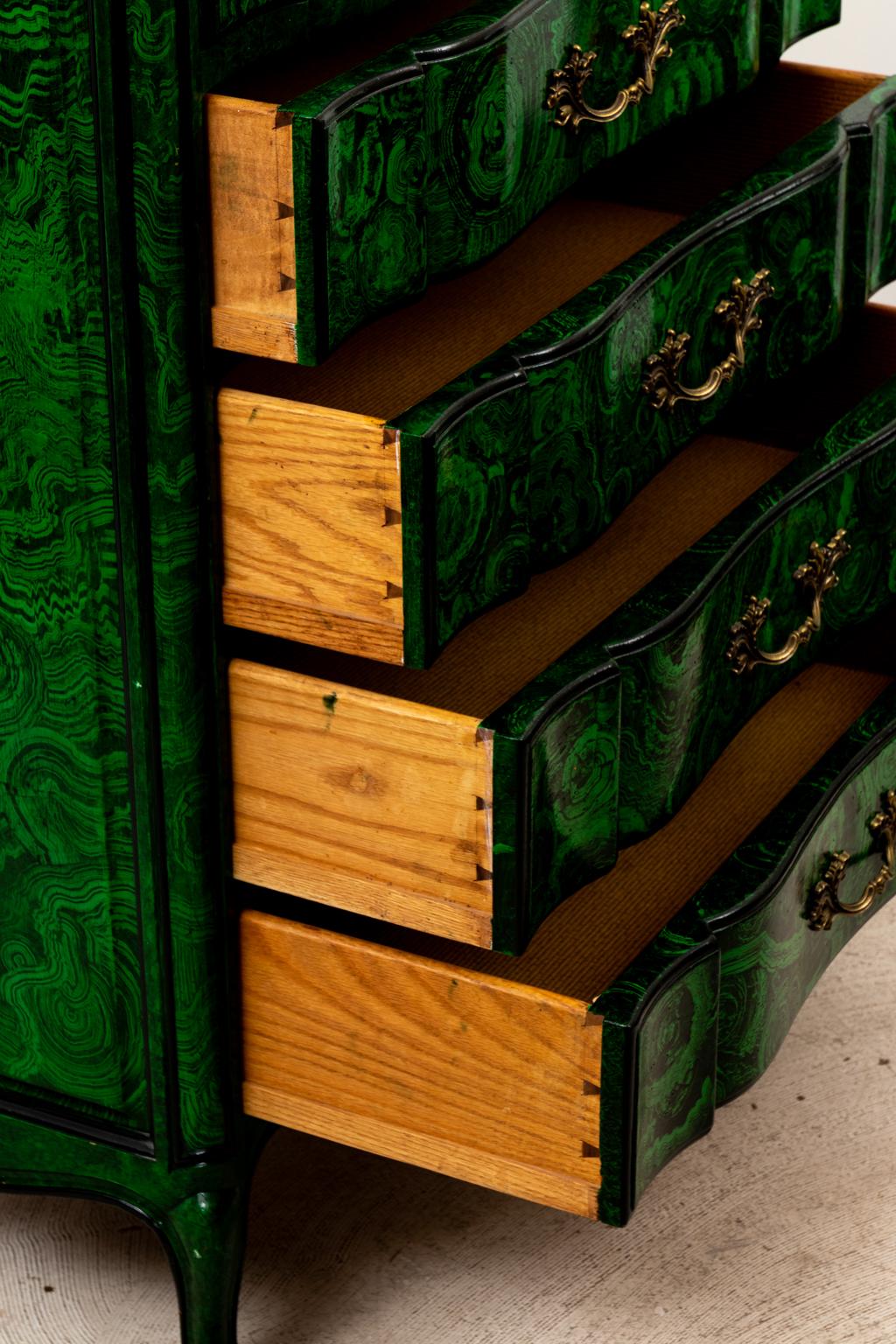 Faux Malachite French Chest of Drawers For Sale 5