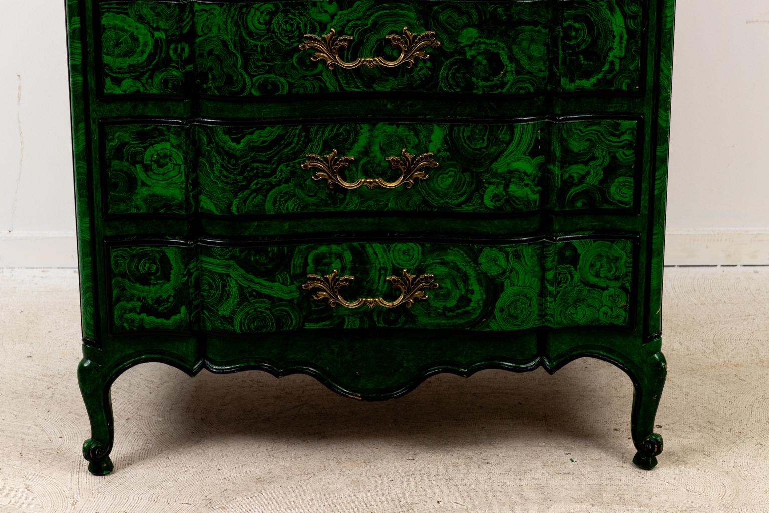 Faux Malachite French Chest of Drawers For Sale 7