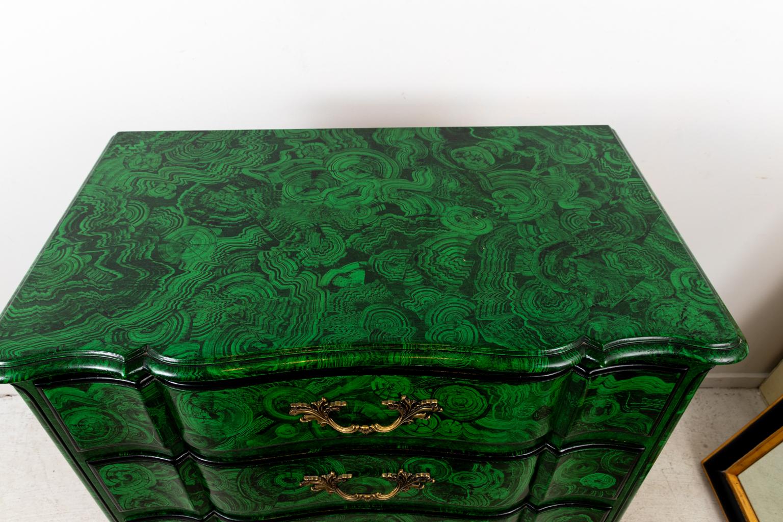 20th Century Faux Malachite French Chest of Drawers For Sale