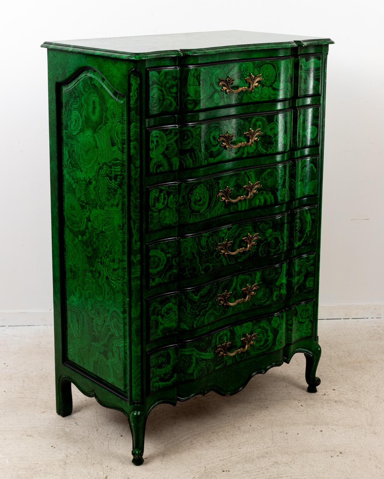 Faux Malachite French Chest of Drawers For Sale 2