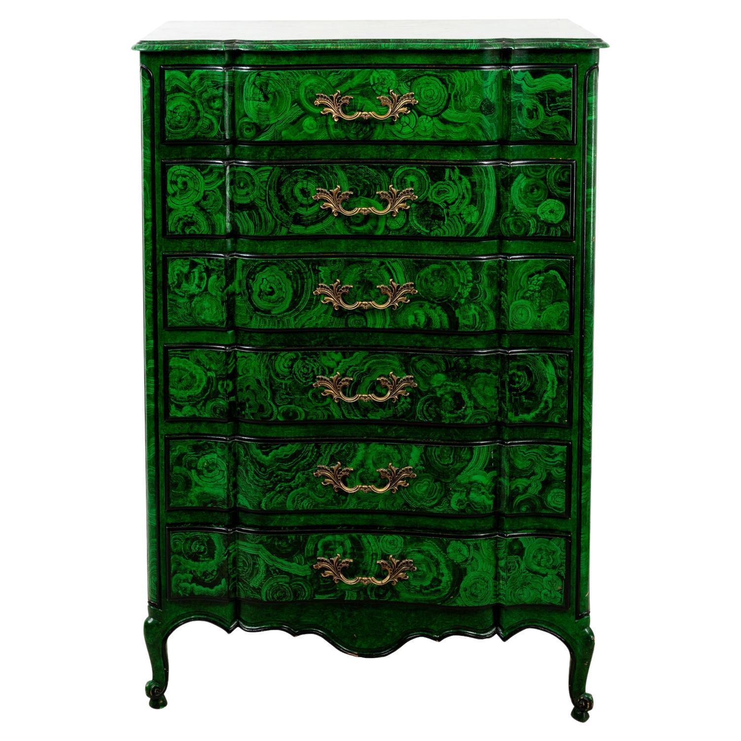 Faux Malachite French Chest of Drawers