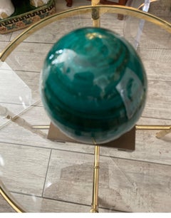 Large Italian Faux Malachite Terracotta Egg on Brass Stand, Ca. 1970s