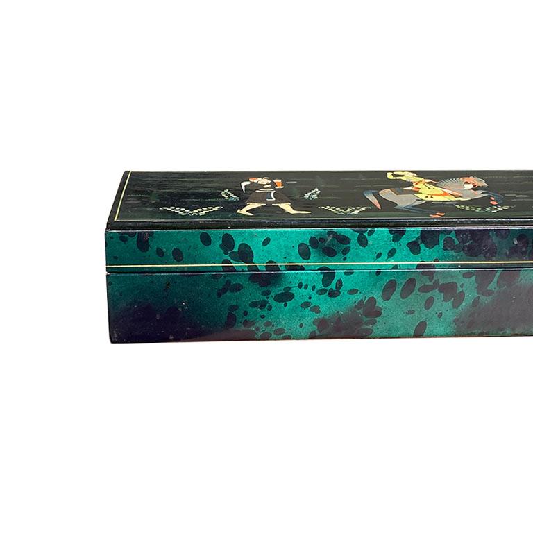 Folk Art Faux Malachite Leather Decorative Indian Maharaja Box For Sale