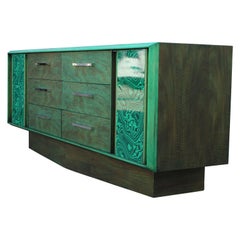 Faux Malachite Modern Brutalist Sideboard or Cabinet