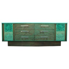 Faux Malachite Modern Brutalist Sideboard or Cabinet