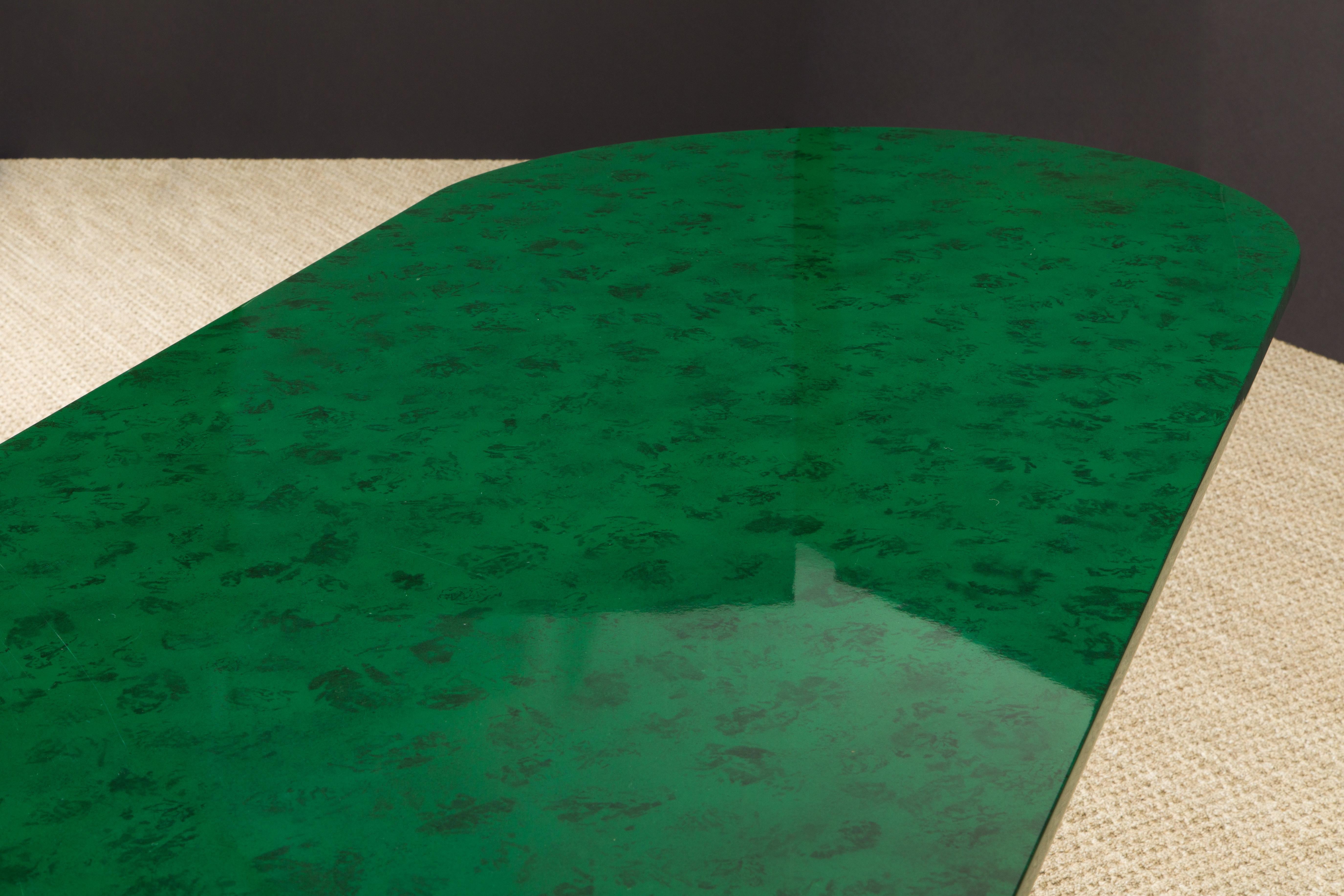Faux Malachite Racetrack Dining Table, Work Table or Large Console Table, c 1980 3