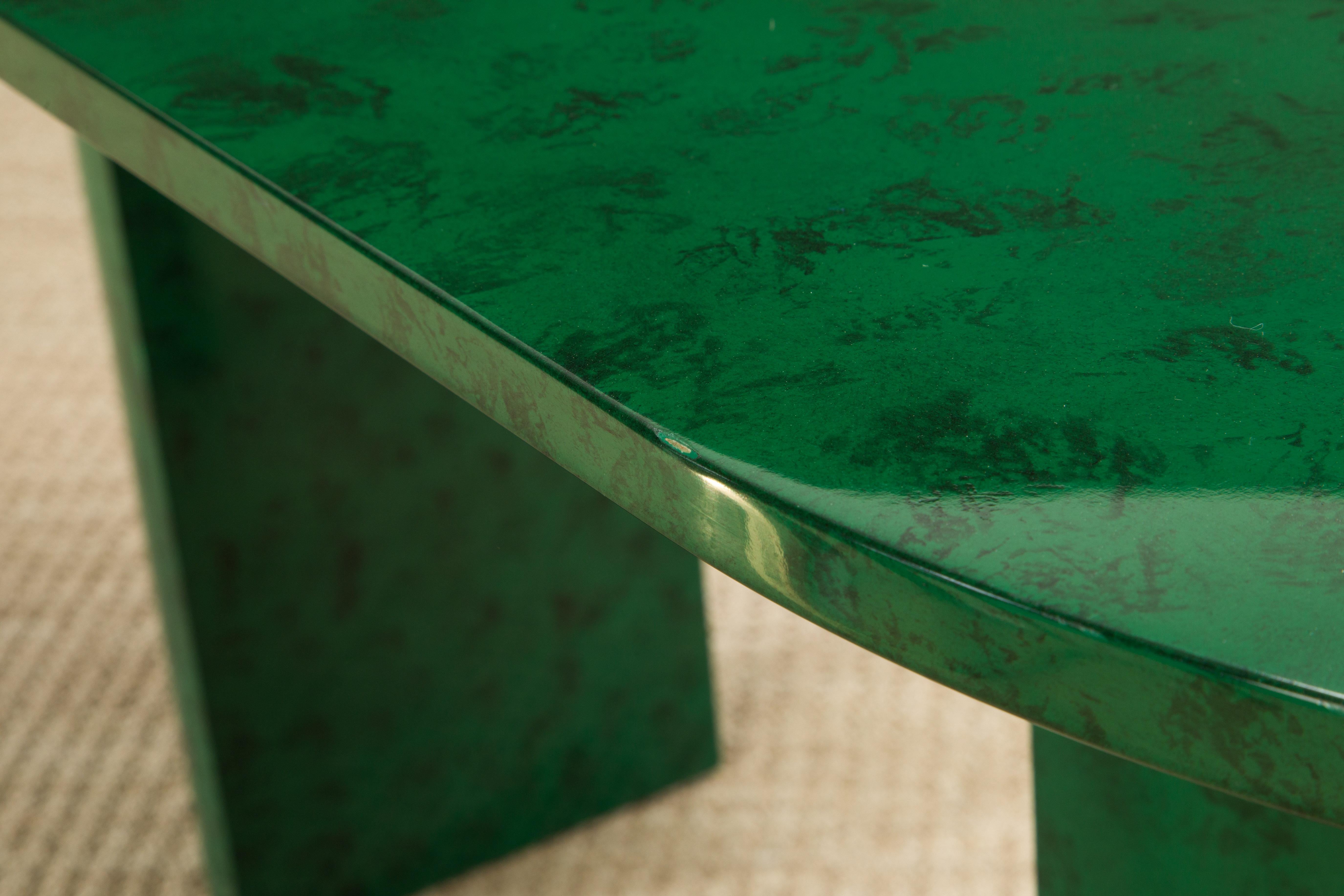 Faux Malachite Racetrack Dining Table, Work Table or Large Console Table, c 1980 6
