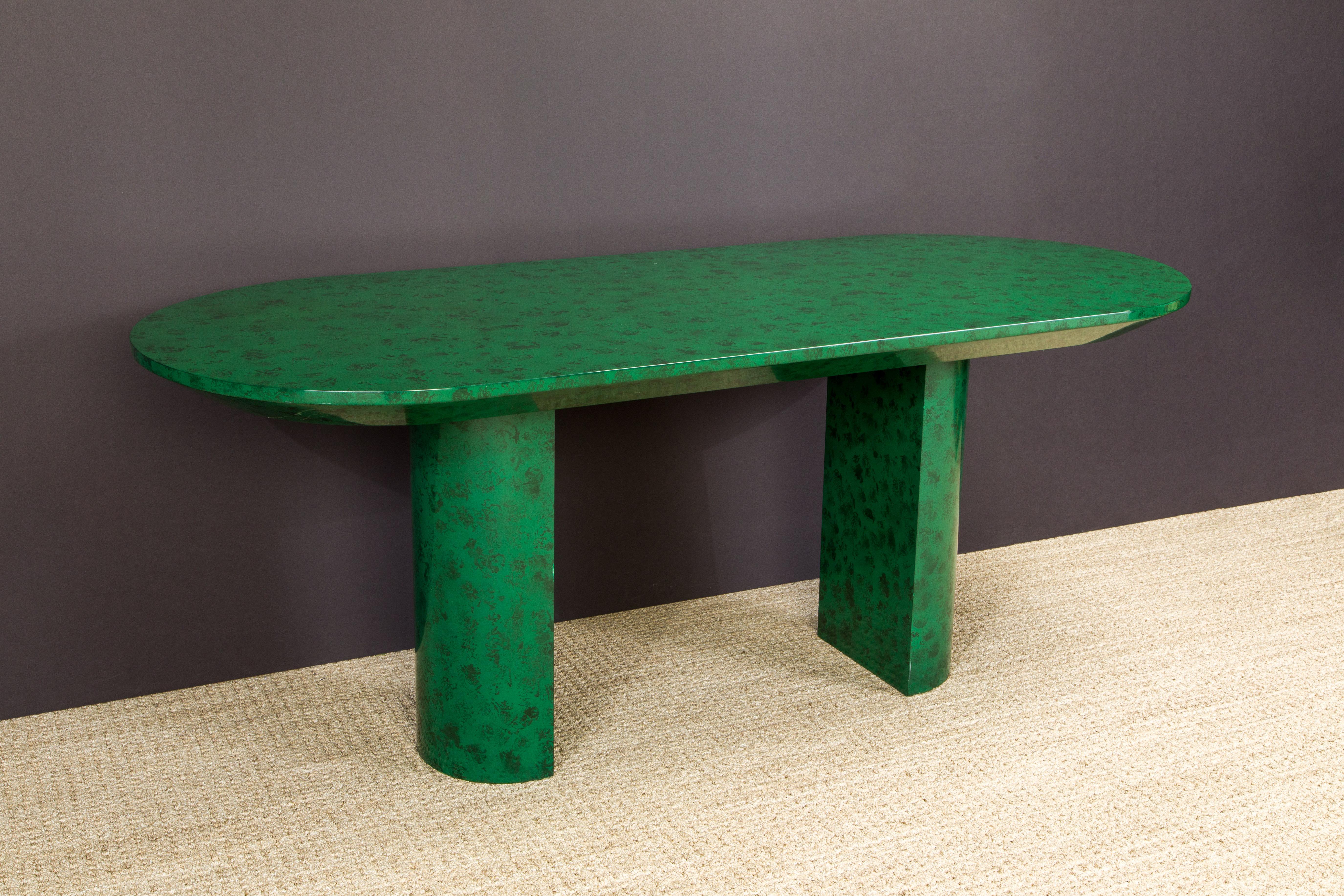 Faux Malachite Racetrack Dining Table, Work Table or Large Console Table, c 1980 7
