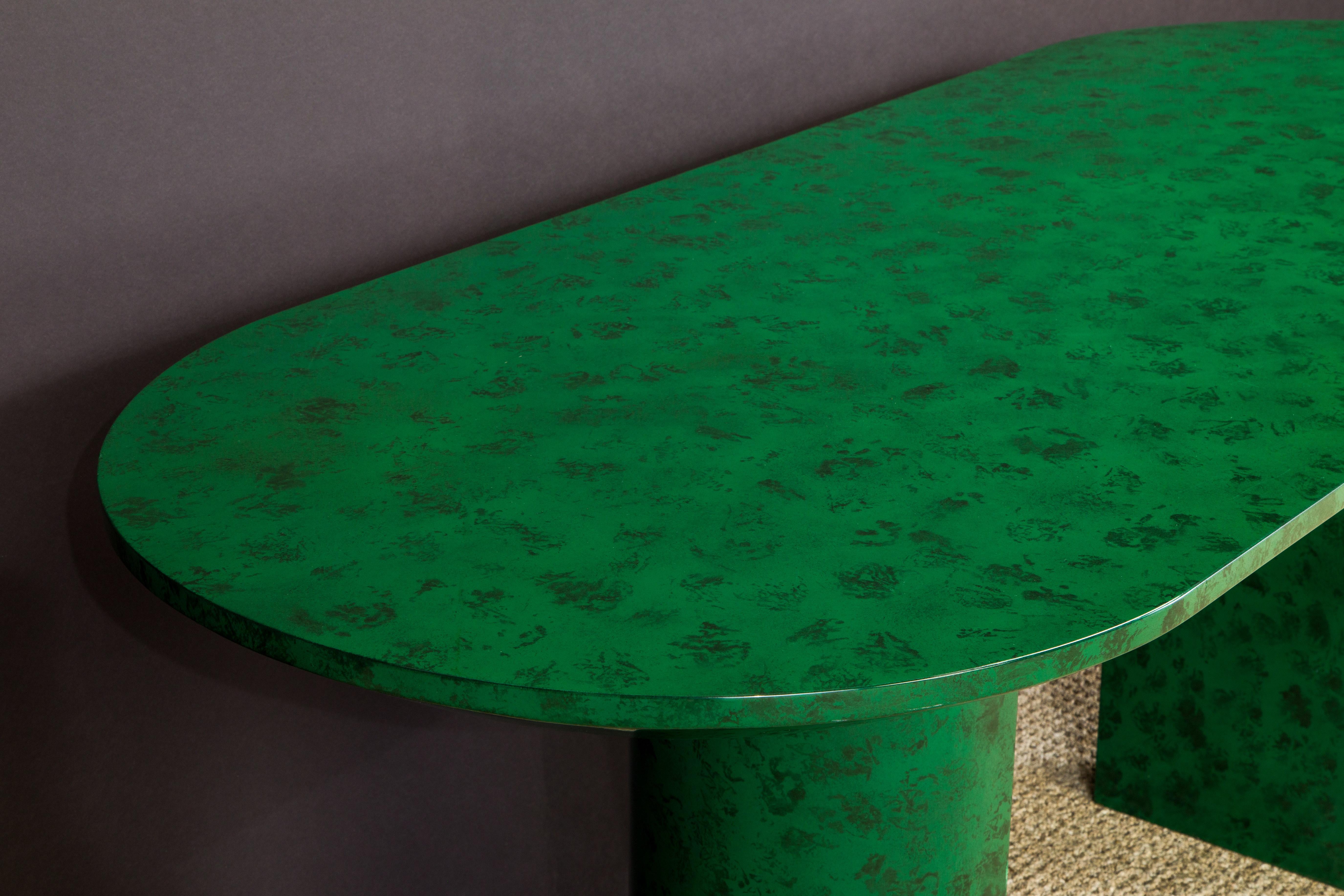 Faux Malachite Racetrack Dining Table, Work Table or Large Console Table, c 1980 8