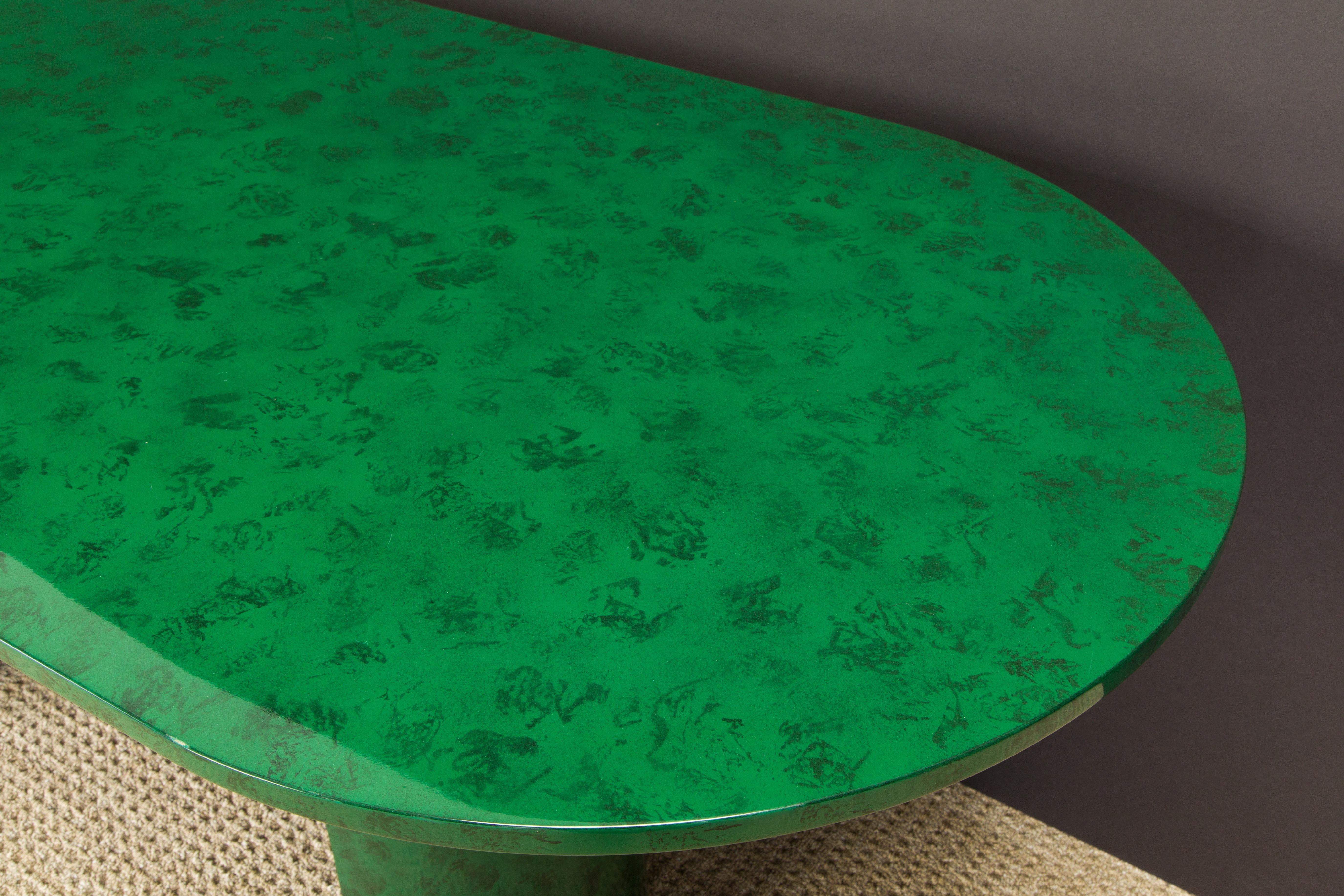 Faux Malachite Racetrack Dining Table, Work Table or Large Console Table, c 1980 9