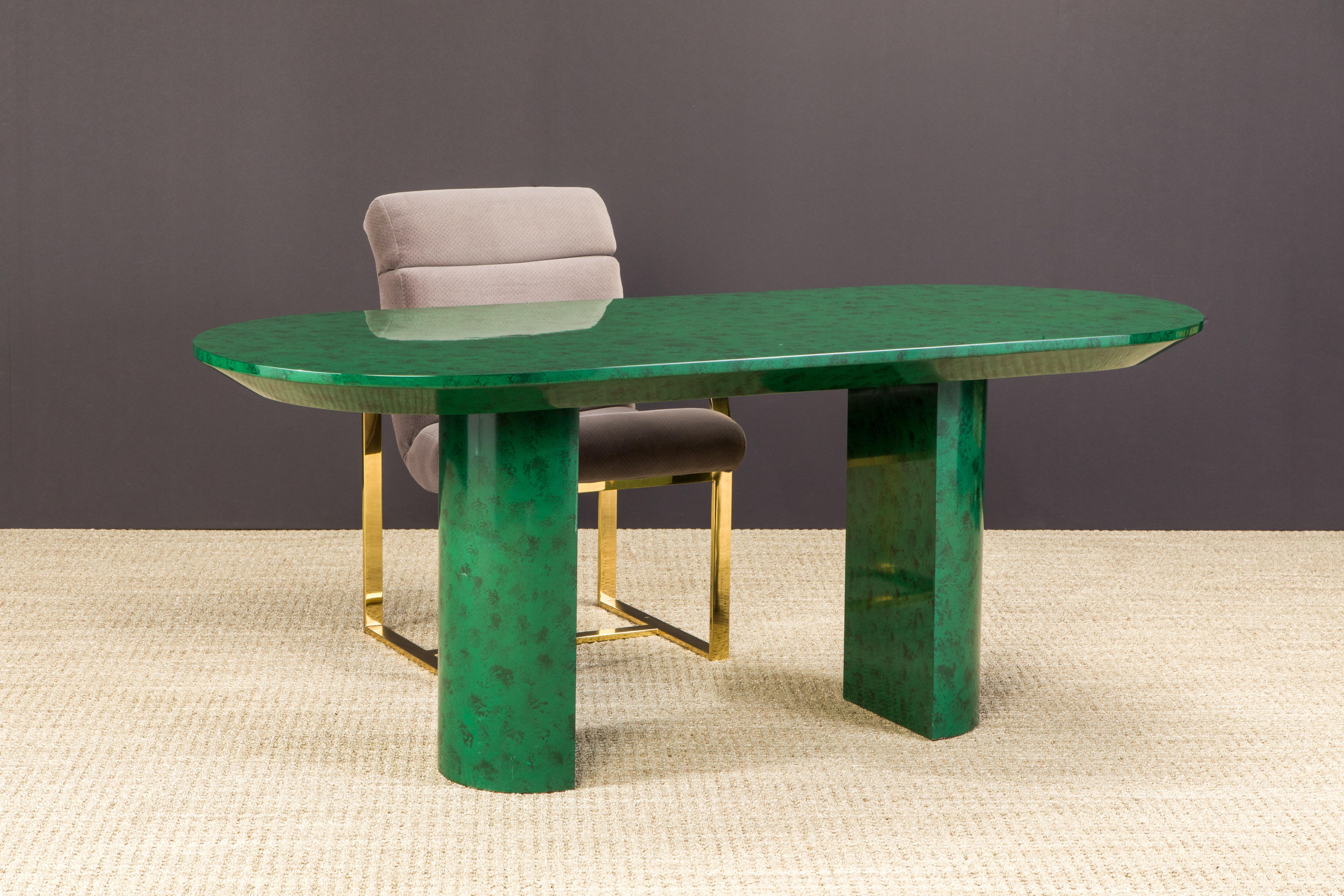 Faux Malachite Racetrack Dining Table, Work Table or Large Console Table, c 1980 10