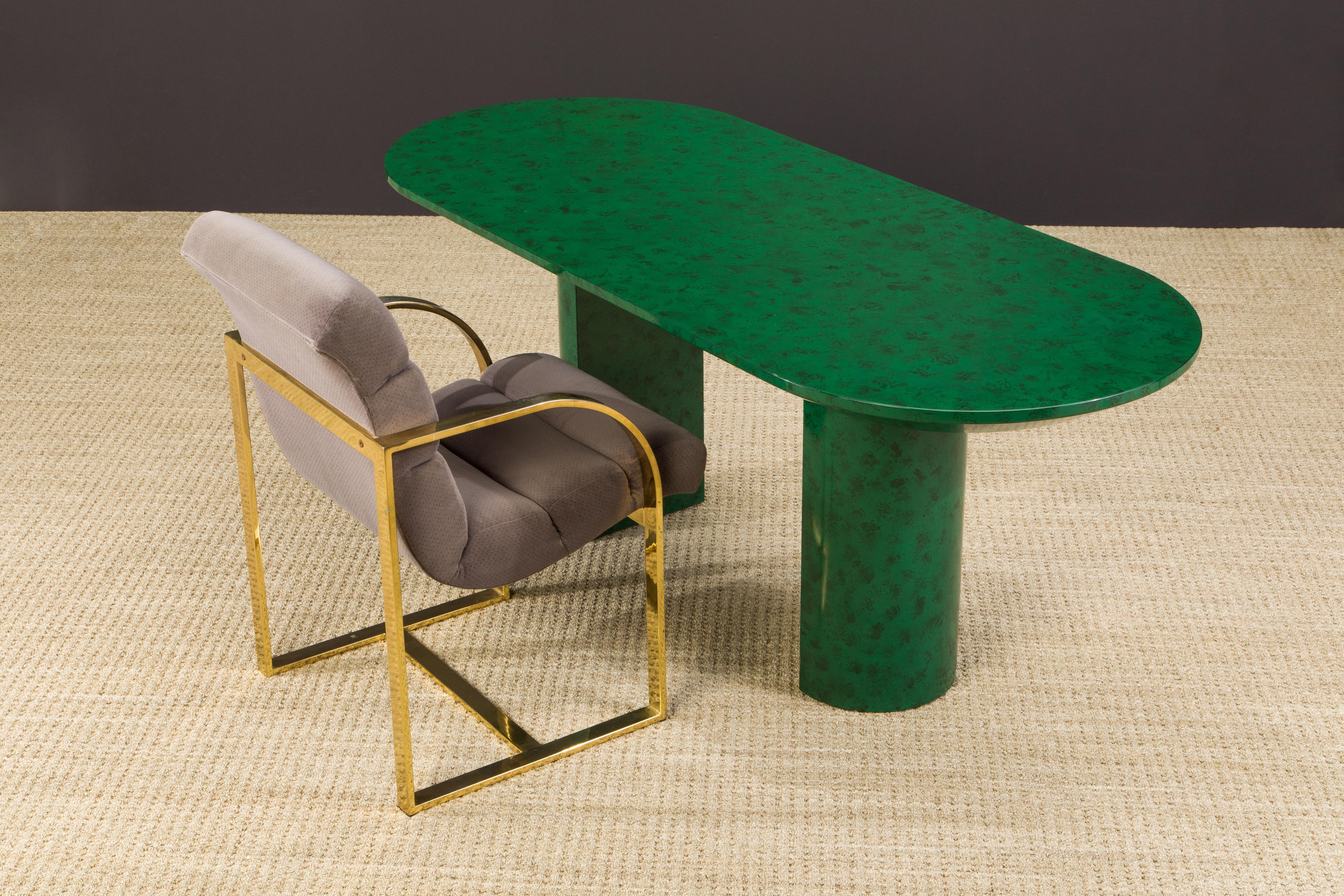 Faux Malachite Racetrack Dining Table, Work Table or Large Console Table, c 1980 11