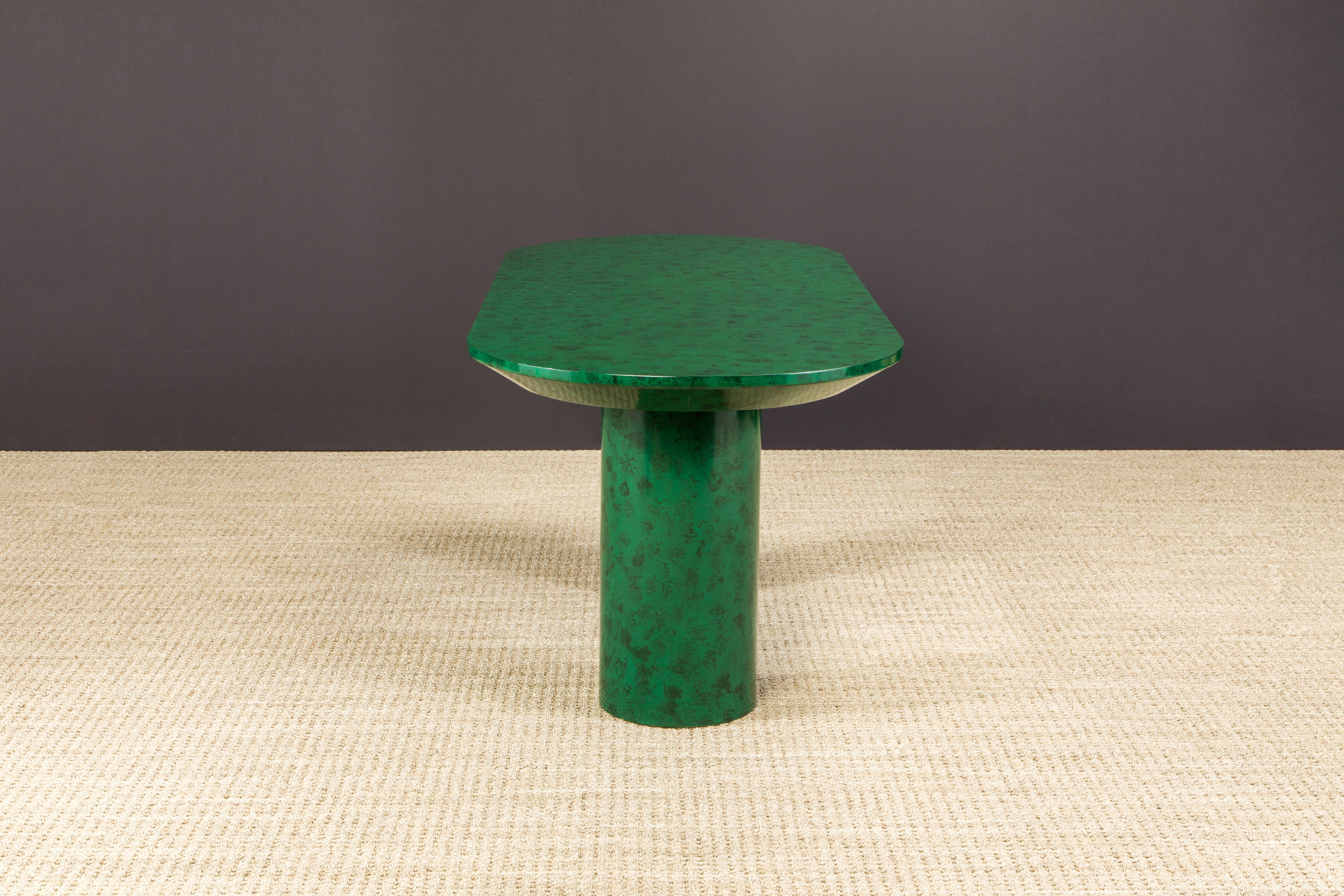 Late 20th Century Faux Malachite Racetrack Dining Table, Work Table or Large Console Table, c 1980
