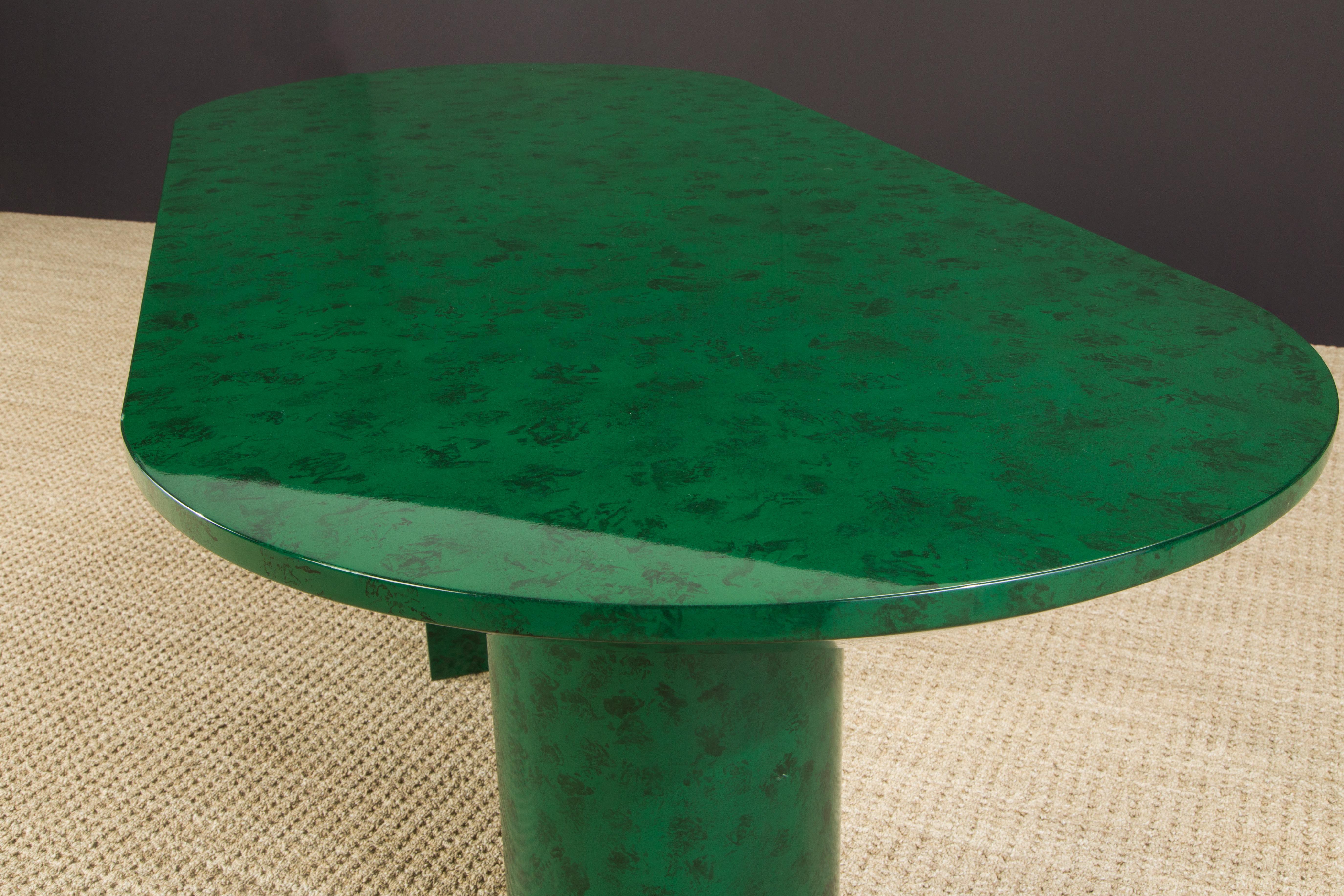 Faux Malachite Racetrack Dining Table, Work Table or Large Console Table, c 1980 2
