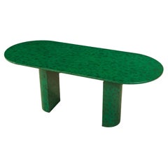 Faux Malachite Racetrack Dining Table, Work Table or Large Console Table, c 1980