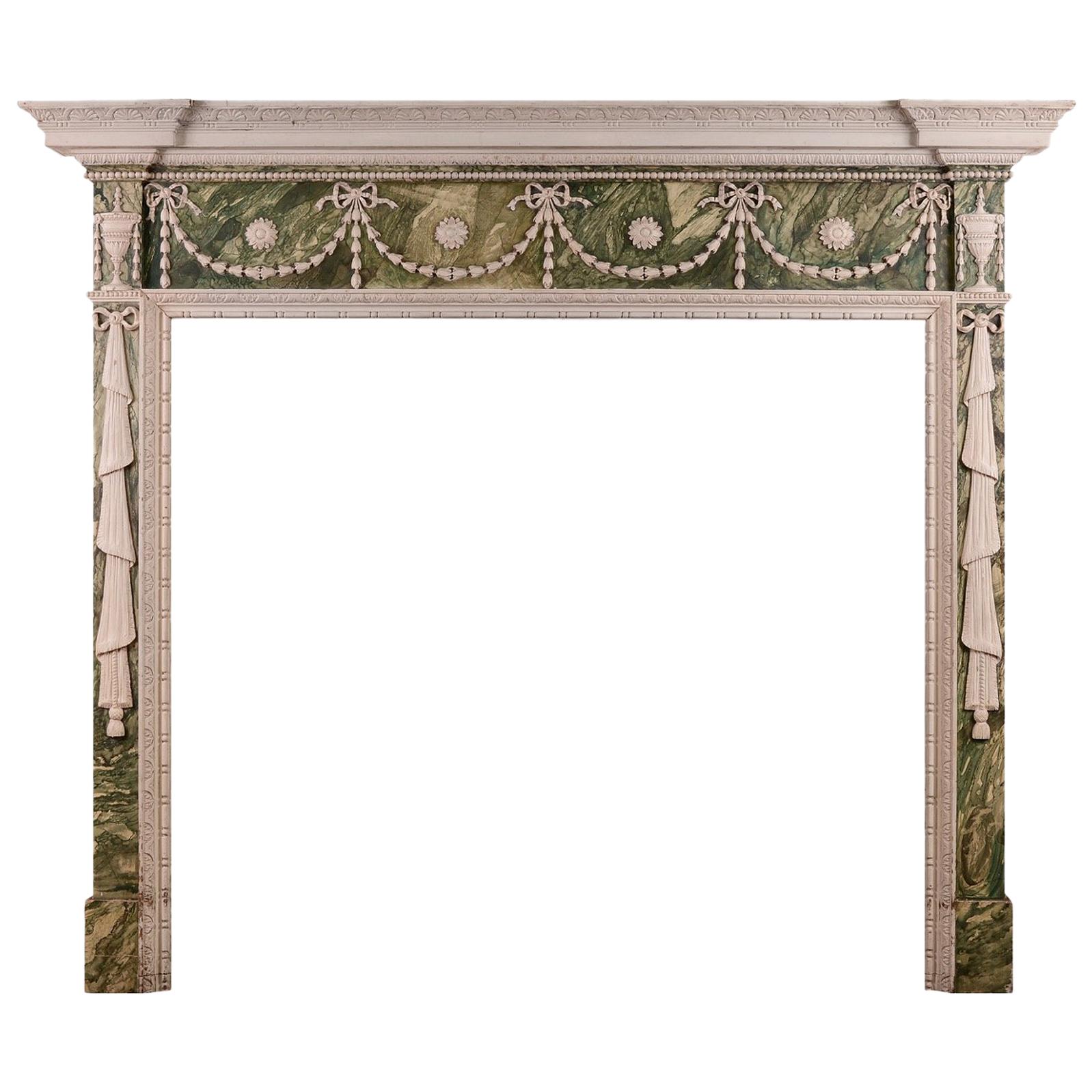 Faux Marble Adam Style Wood Fireplace with Gesso Enritchments For Sale