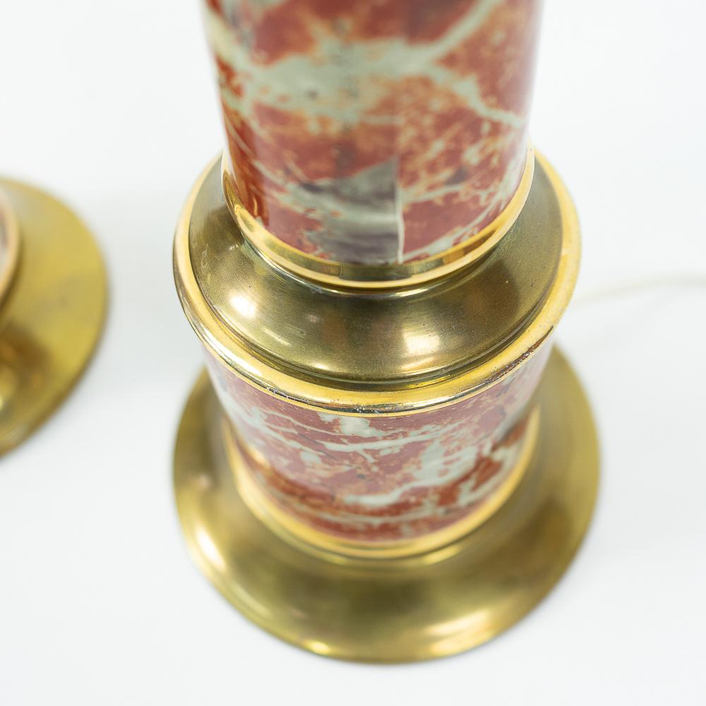 Contemporary Faux Marble and Brass Table Lamps by Tommaso Barbi, 1970s, Italy, Set of 2