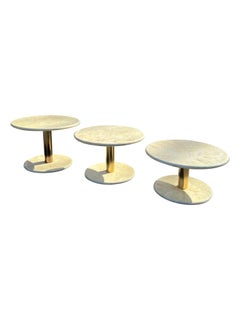 Faux Marble and Brass Tessellated Tables Nesting Side Accent Tables Set of 3