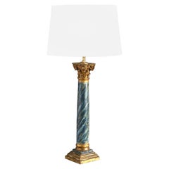 Faux Marble and Carved Giltwood Column Lamp