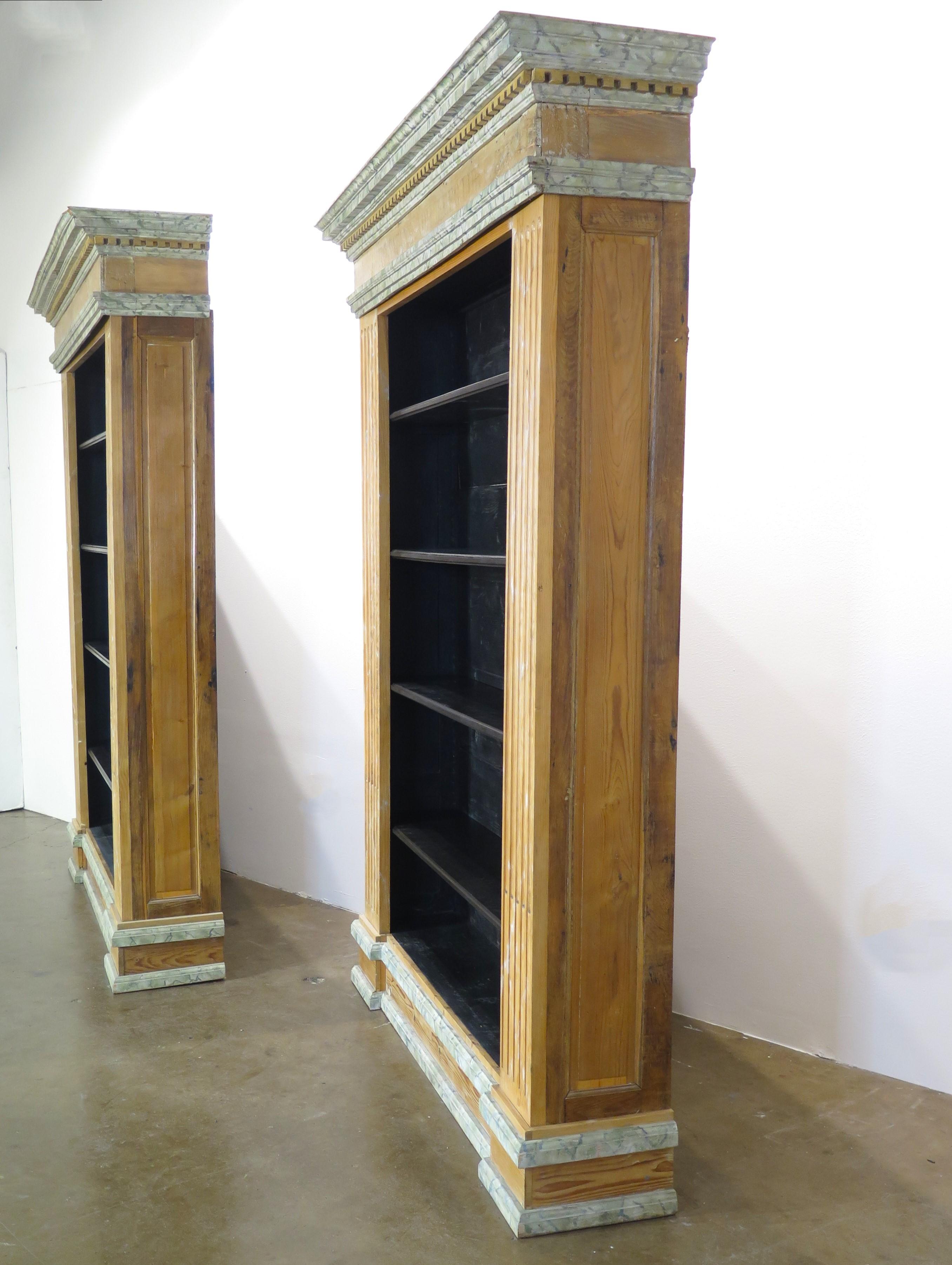 Louis XVI Faux Marble and Parcel Gilt Bookcase / Cupboard (Two Available) For Sale