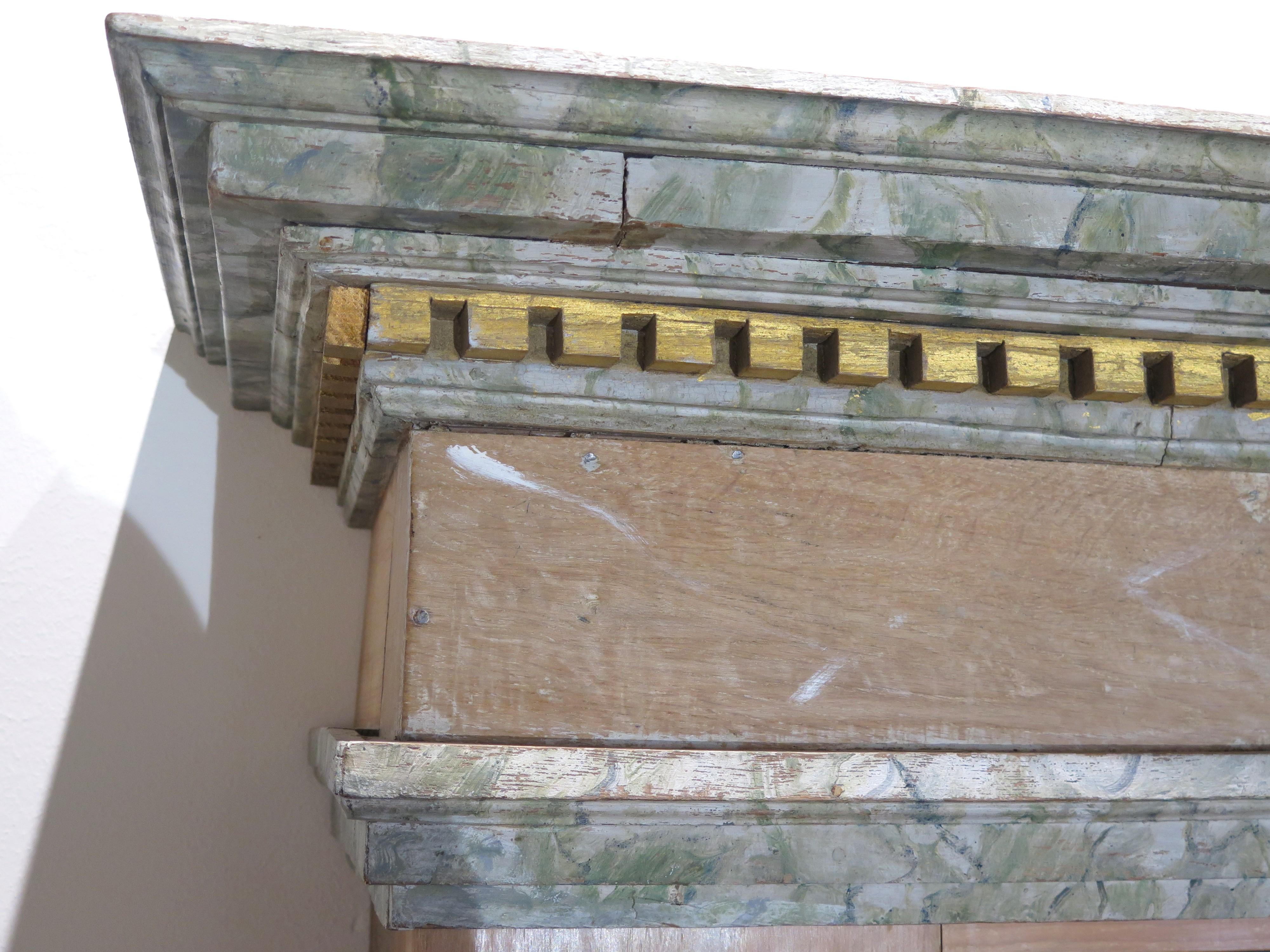 Giltwood Faux Marble and Parcel Gilt Bookcase / Cupboard (Two Available) For Sale
