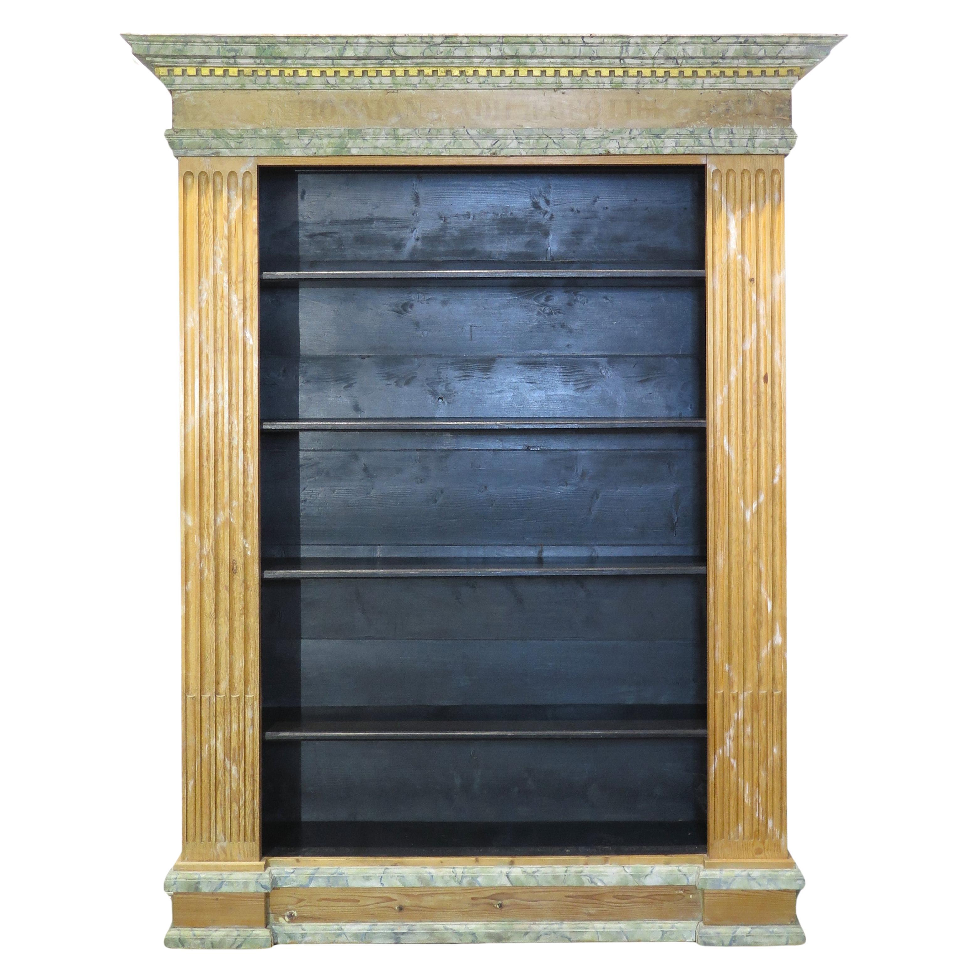 Faux Marble and Parcel Gilt Bookcase / Cupboard (Two Available) For Sale