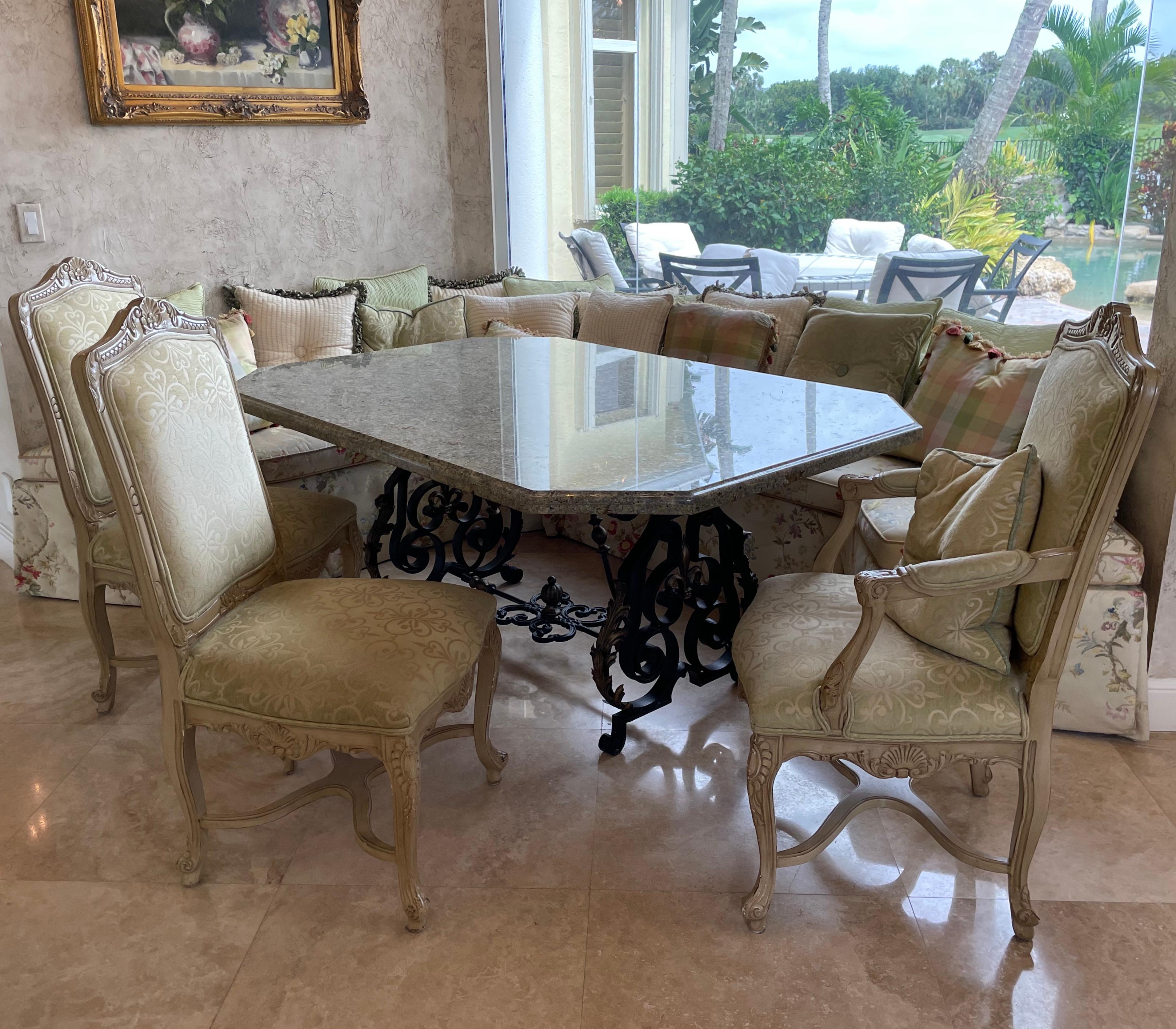 Faux Marble and Wrought Iron Dining Table In Good Condition For Sale In West Palm Beach, FL