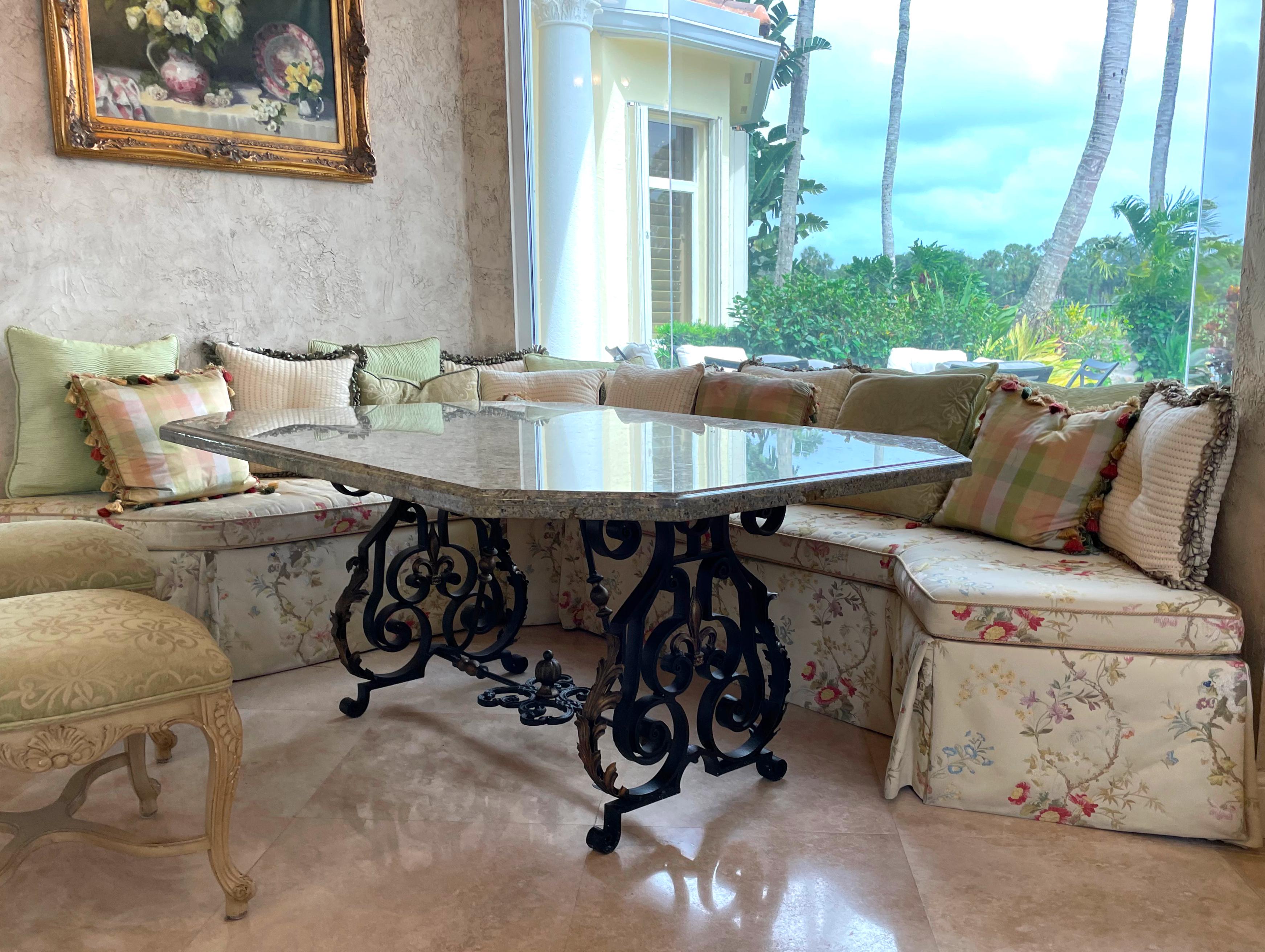 Faux Marble and Wrought Iron Dining Table For Sale 3