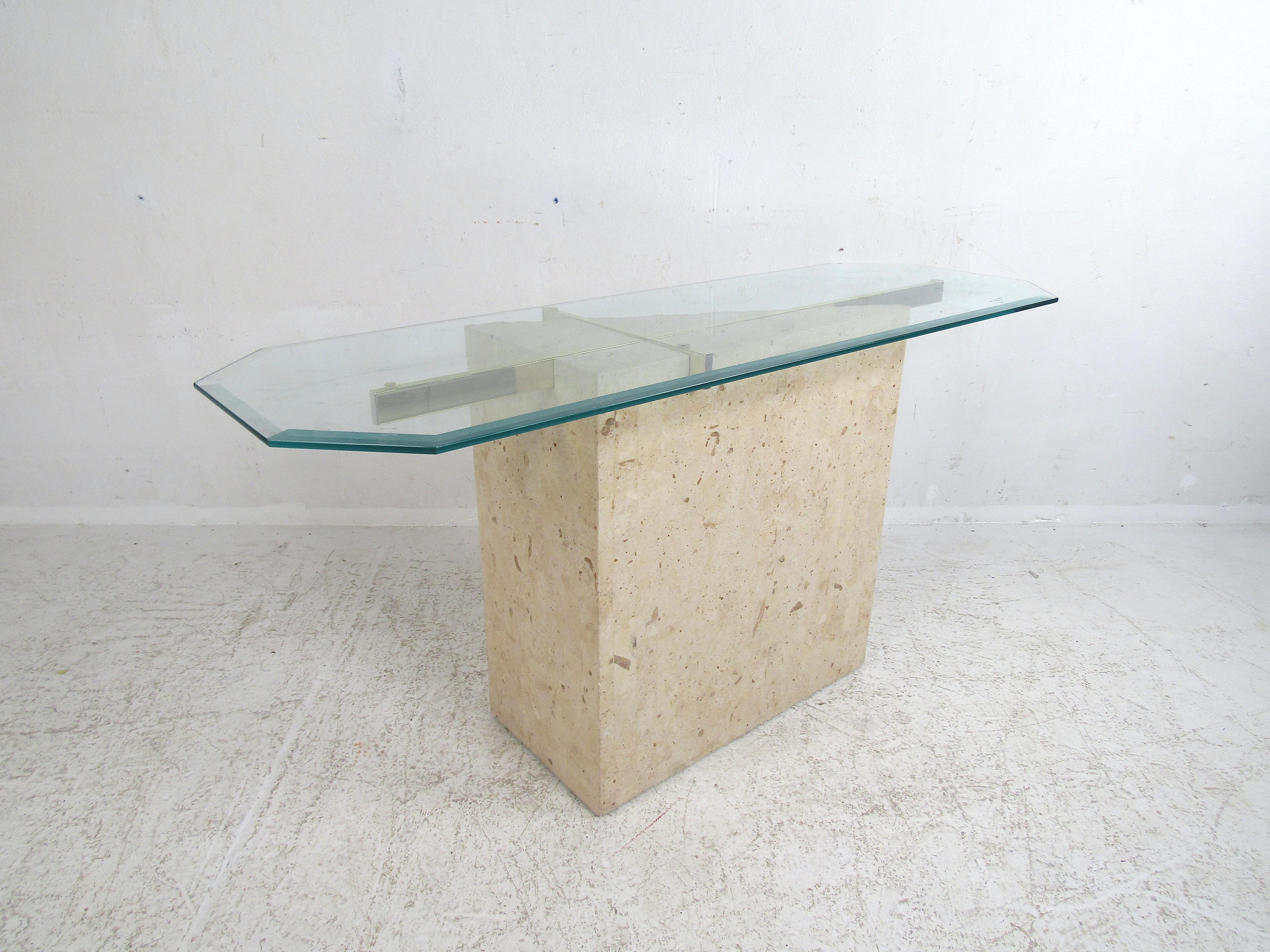 Laiton Table console de style Artedi en faux marbre en vente