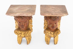 Faux Marble Carved Giltwood Cherub Wall Shelves, 2