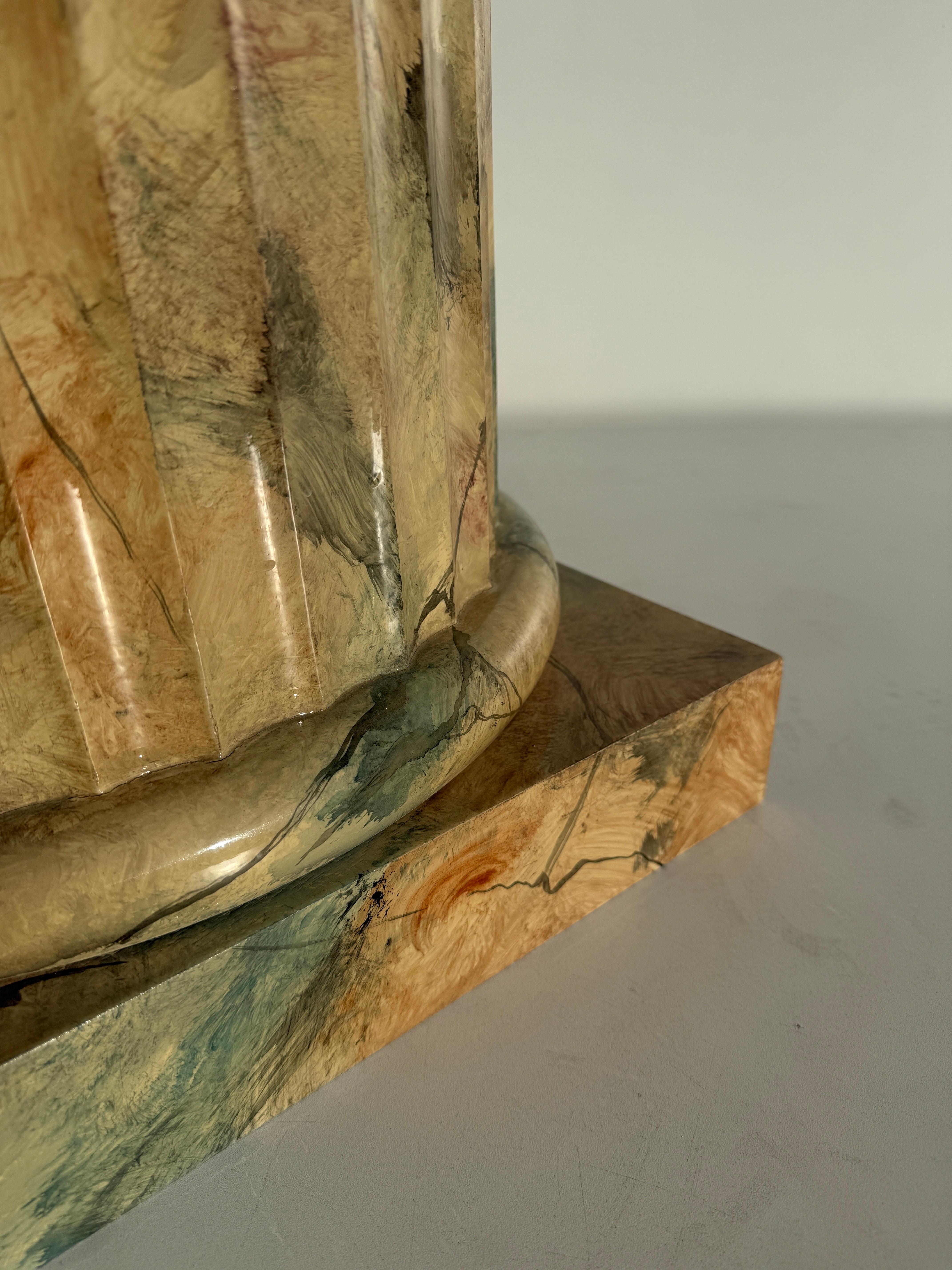 Wood Faux Marble Column End / Side Table / Pedestal For Sale
