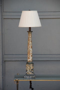 Faux Marble Column Lamp with Custom-Pleated Shade