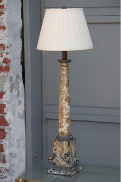 Faux Marble Column Lamp with Custom Pleated Shade