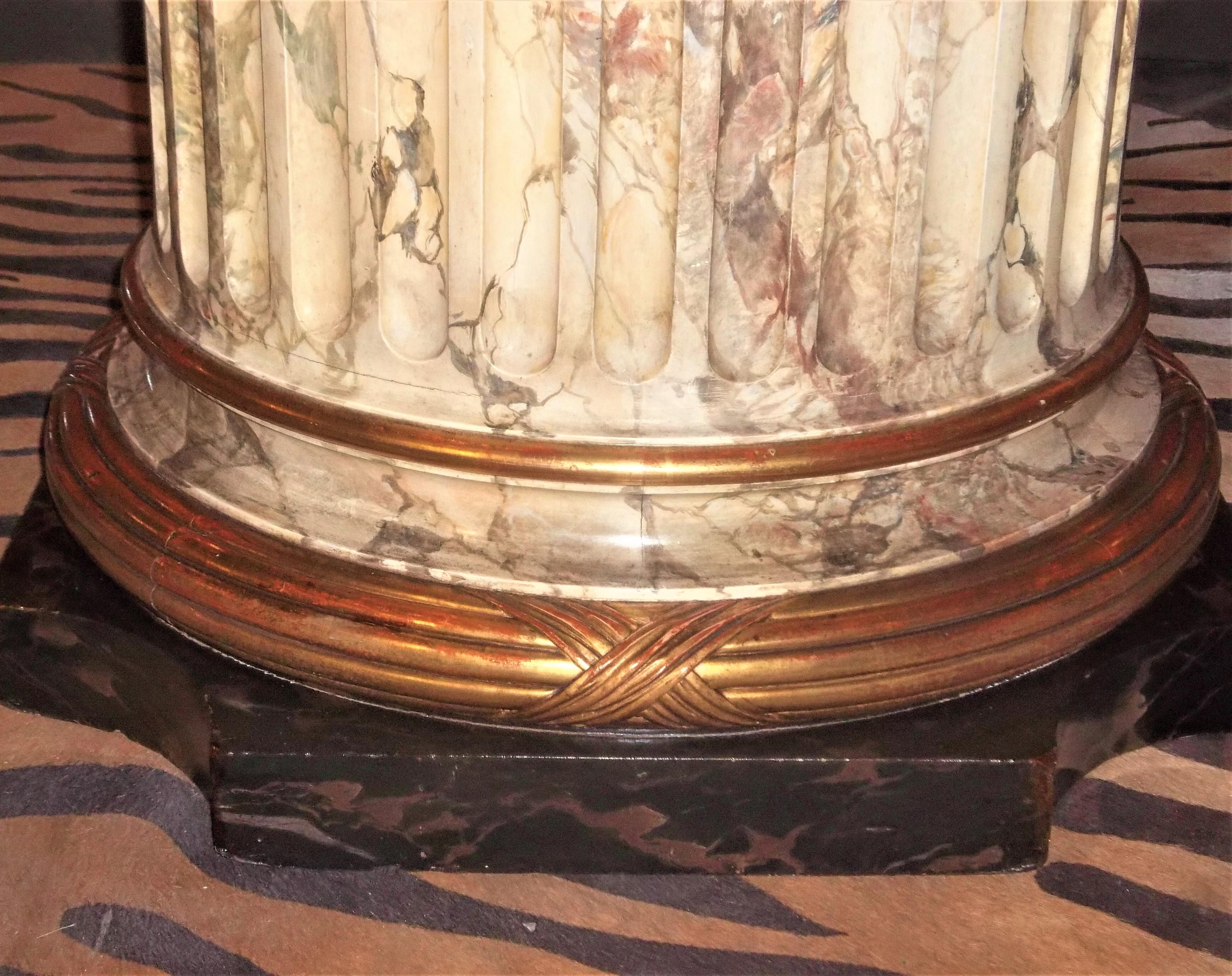 Faux Marble Fluted Center Table with Black and Gold Veined Marble Top 3