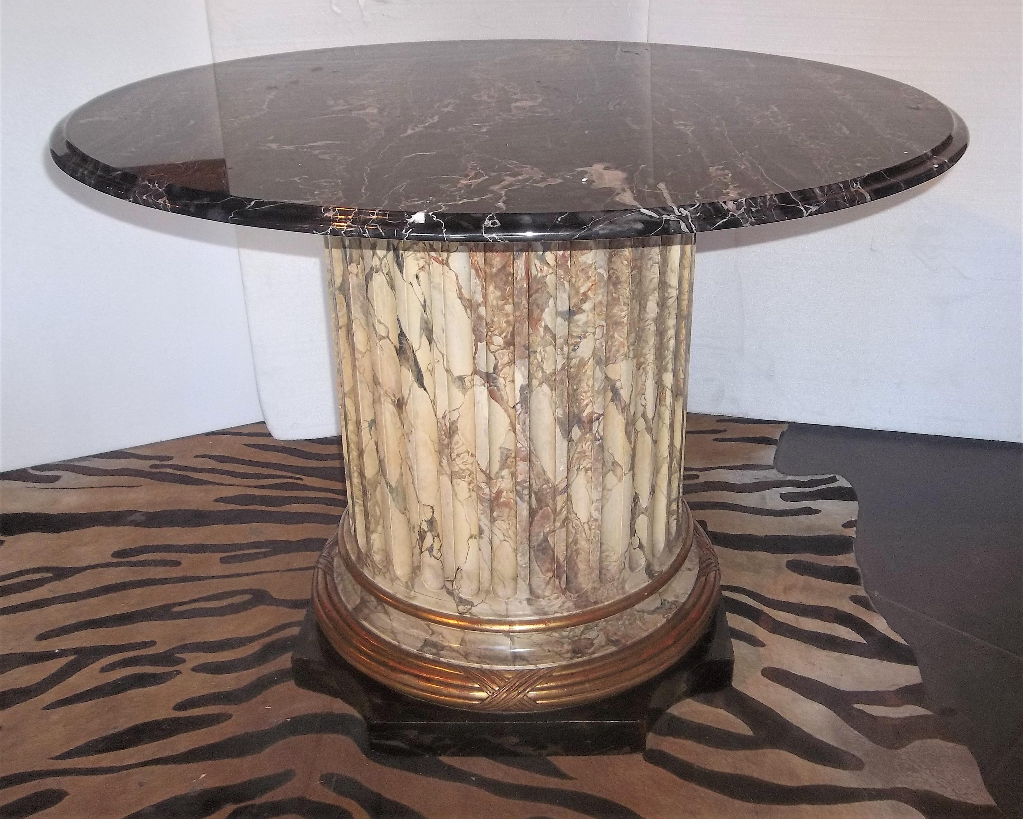 Faux Marble Fluted Center Table with Black and Gold Veined Marble Top 5