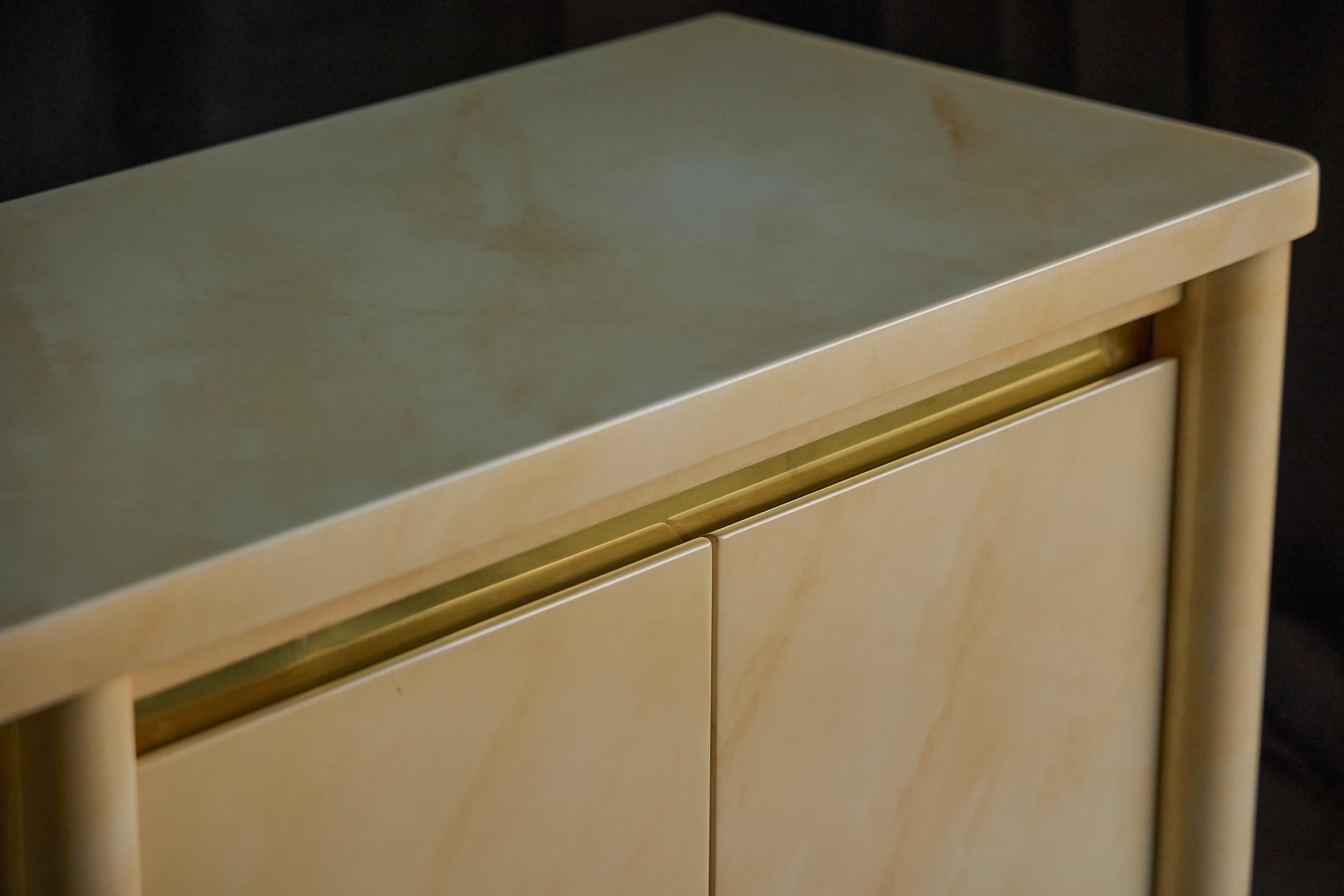 French Faux-Marble Lacquered Sideboard by Jean Claude Mahey, France, 1970s For Sale