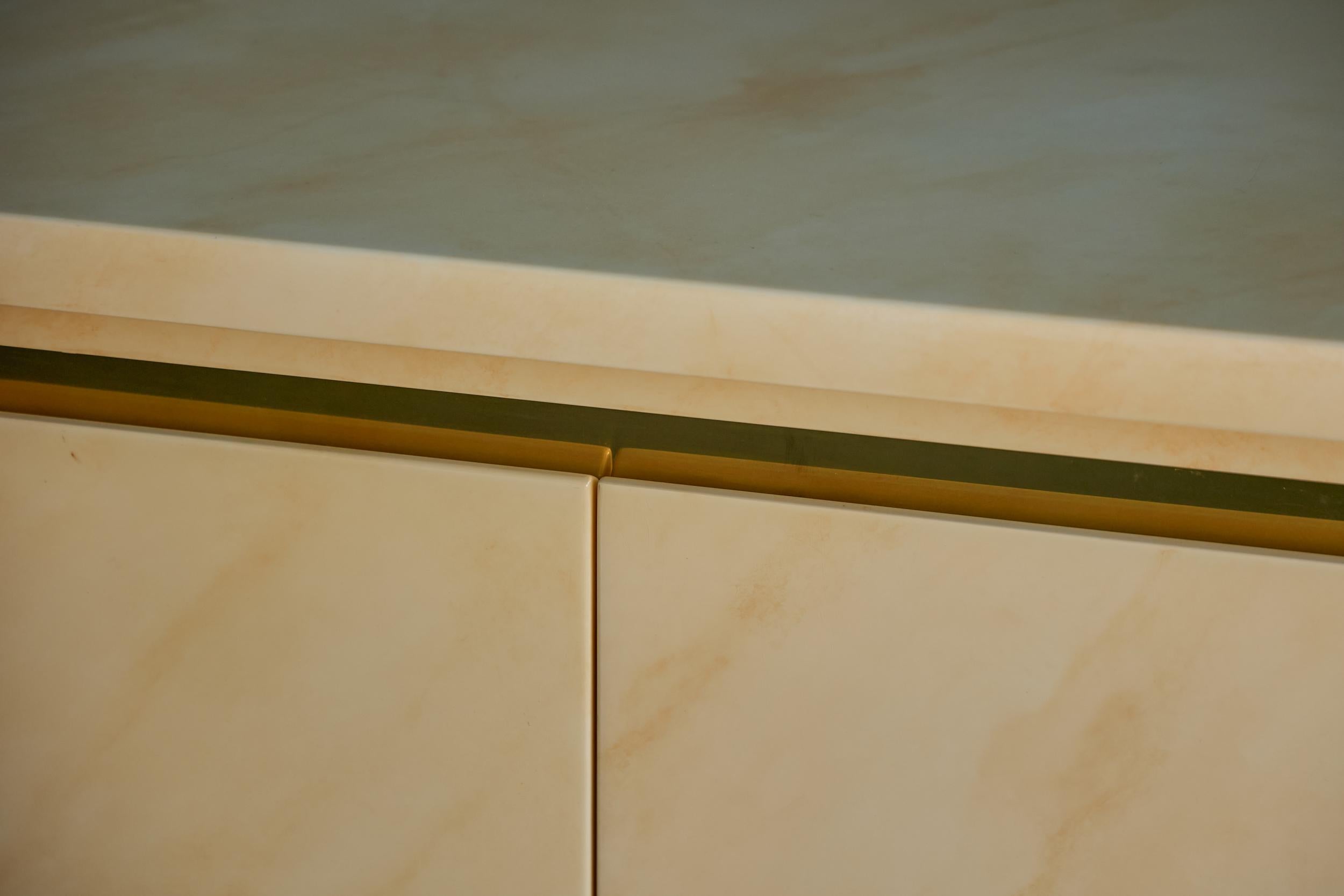 Wood Faux-Marble Lacquered Sideboard by Jean Claude Mahey, France, 1970s For Sale