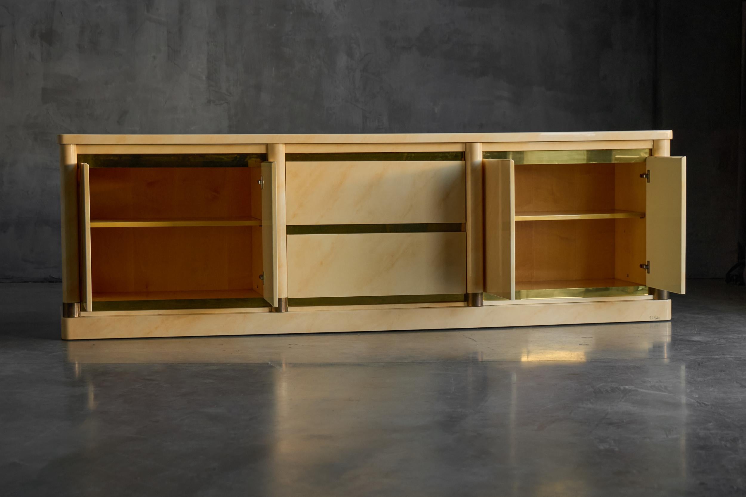 Faux-Marble Lacquered Sideboard by Jean Claude Mahey, France, 1970s For Sale 1