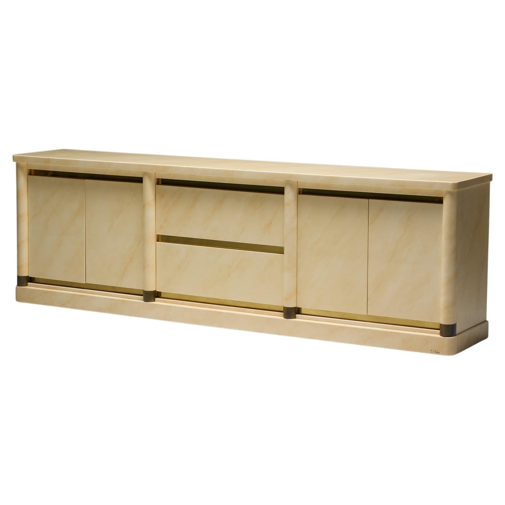 Faux-Marble Lacquered Sideboard by Jean Claude Mahey, France, 1970s For Sale