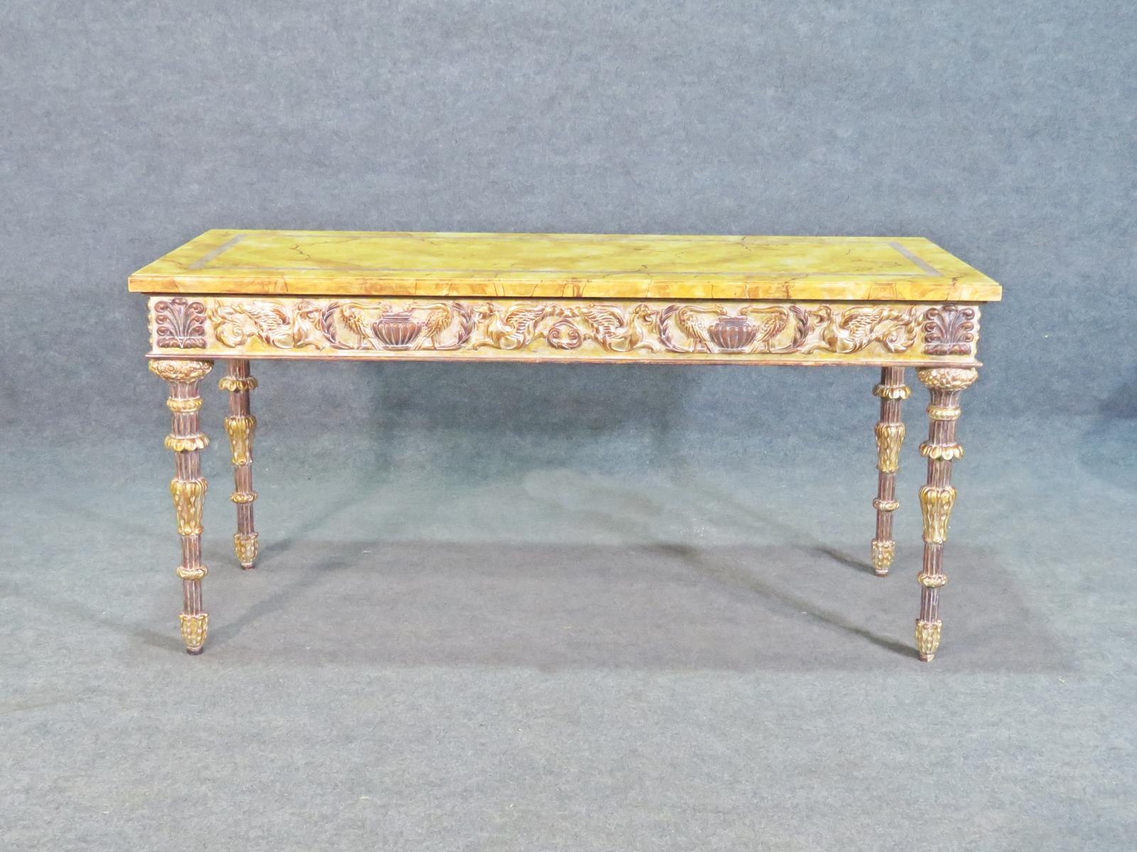 Mid-20th Century Faux Marble Paint Decorated Console Table in the French Louis XVI Manner For Sale