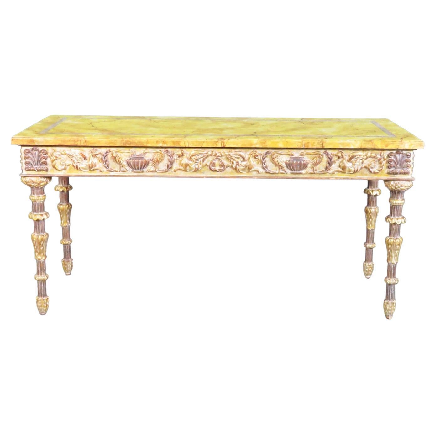 Table console décorée de peinture en faux marbre de style Louis XVI en vente