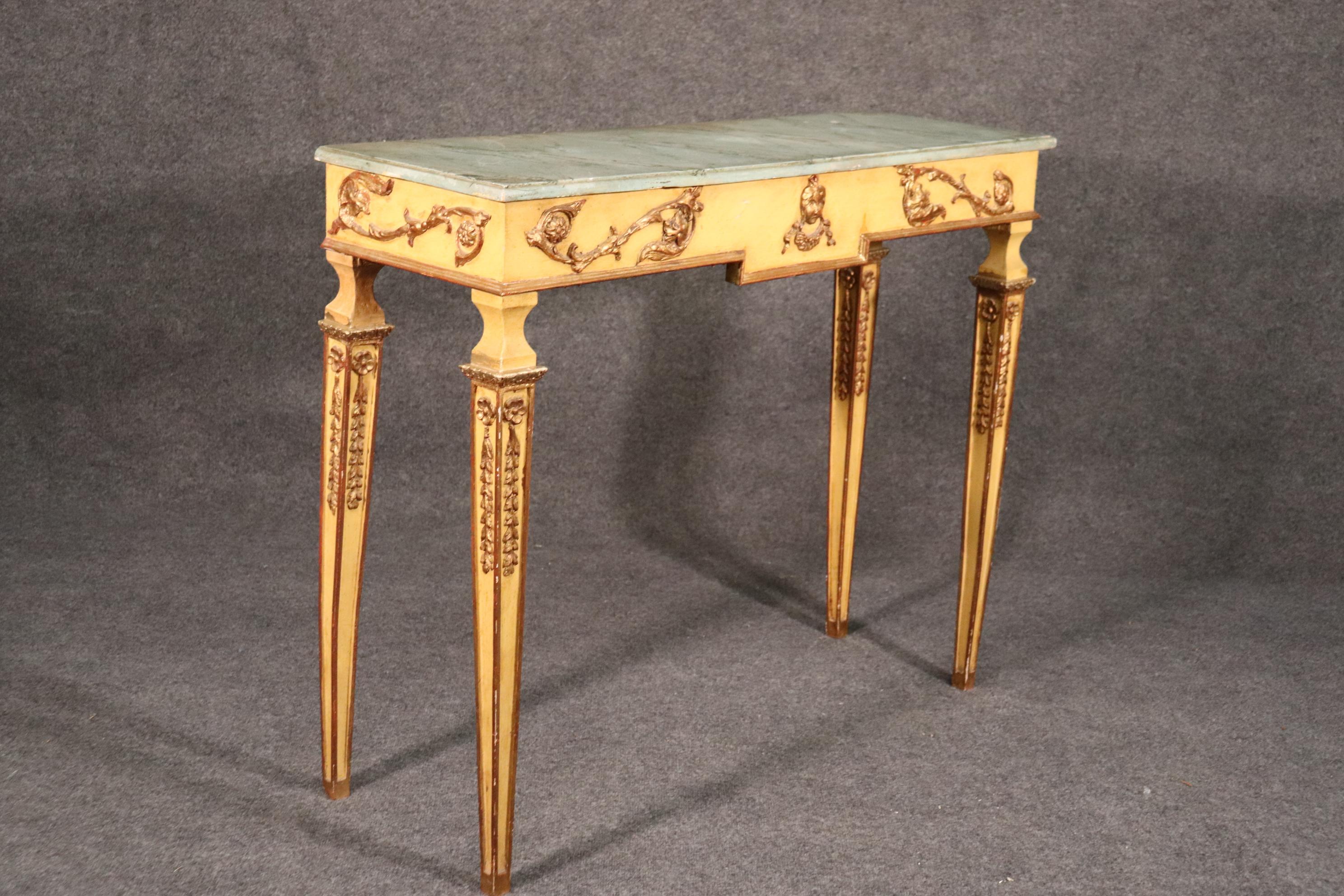 Regency Revival Faux Marble Paint Decorated French Regency Console Table in Creme Paint and Gilt For Sale