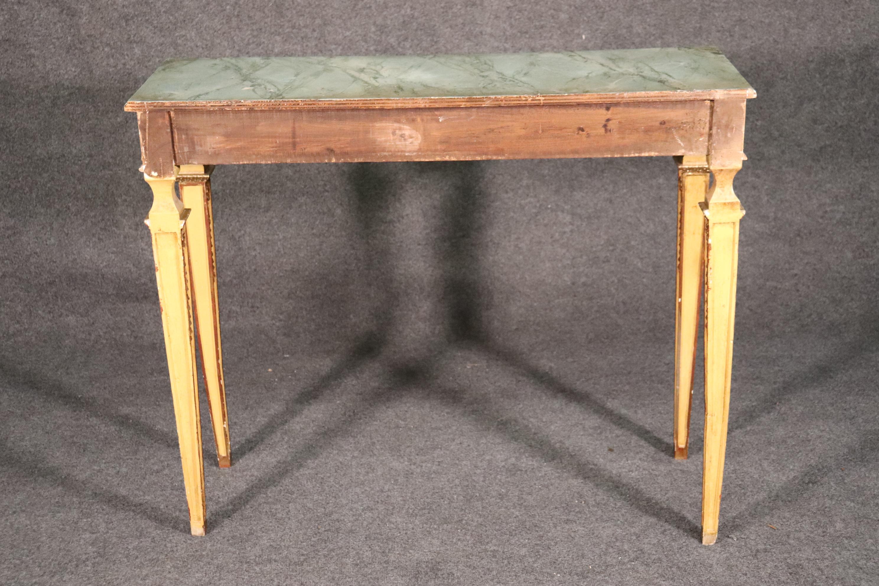 Mid-20th Century Faux Marble Paint Decorated French Regency Console Table in Creme Paint and Gilt For Sale