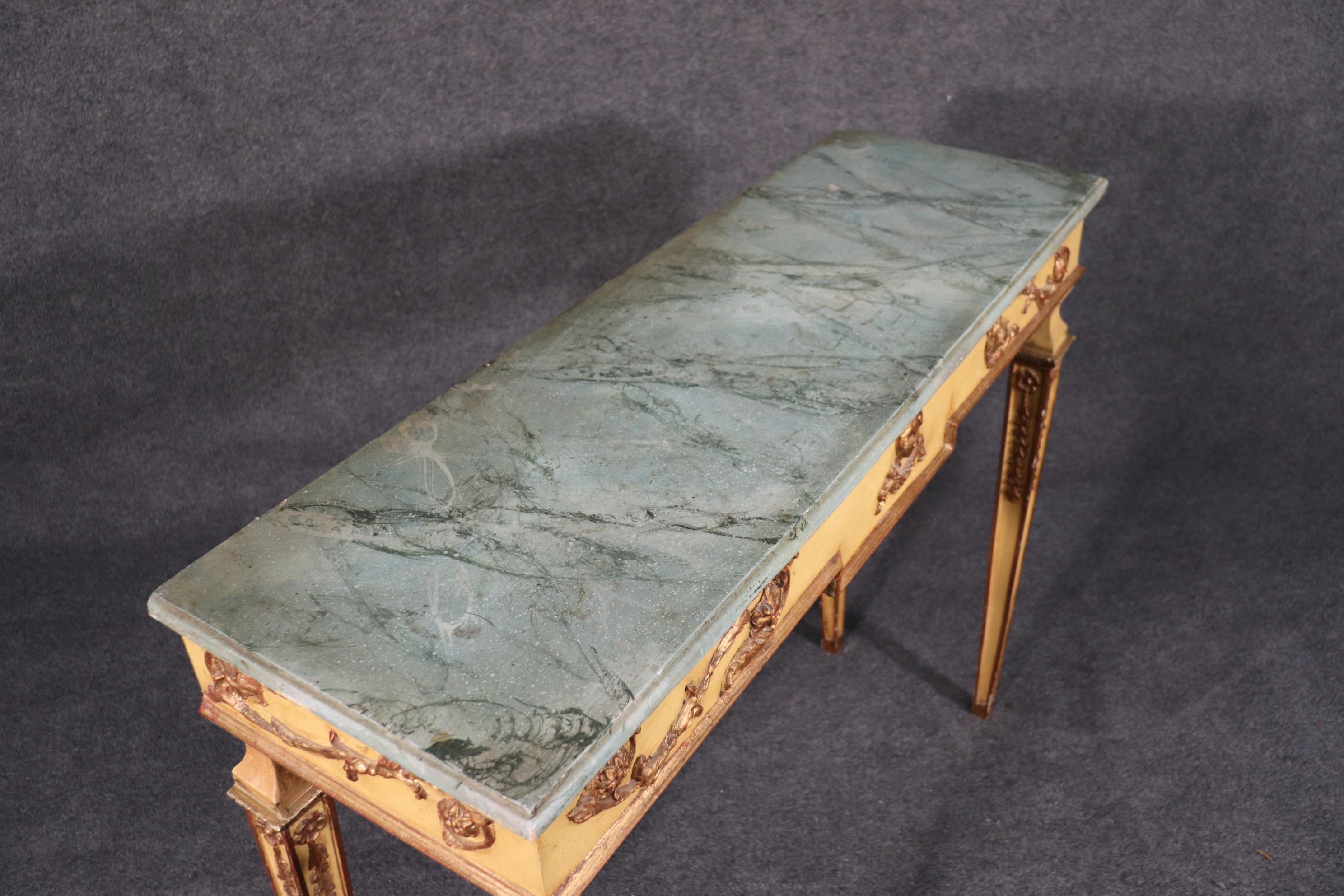 Faux Marble Paint Decorated French Regency Console Table in Creme Paint and Gilt For Sale 1