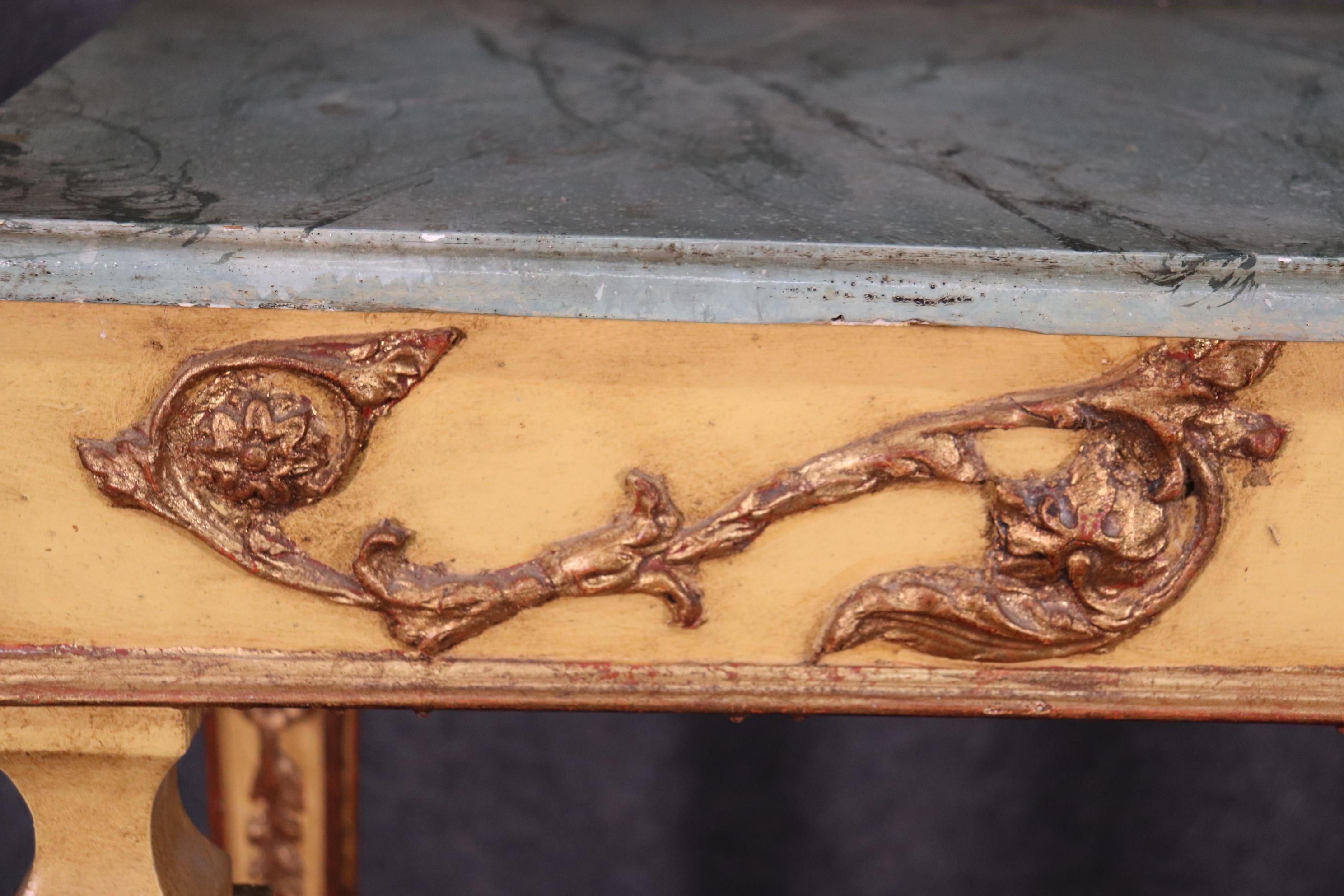 Faux Marble Paint Decorated French Regency Console Table in Creme Paint and Gilt For Sale 3