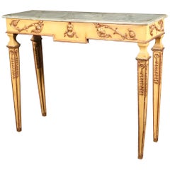 Mesa Consola de la Regencia Francesa Decorada con Pintura Falsa de Mármol en Pintura Crema y Dorado